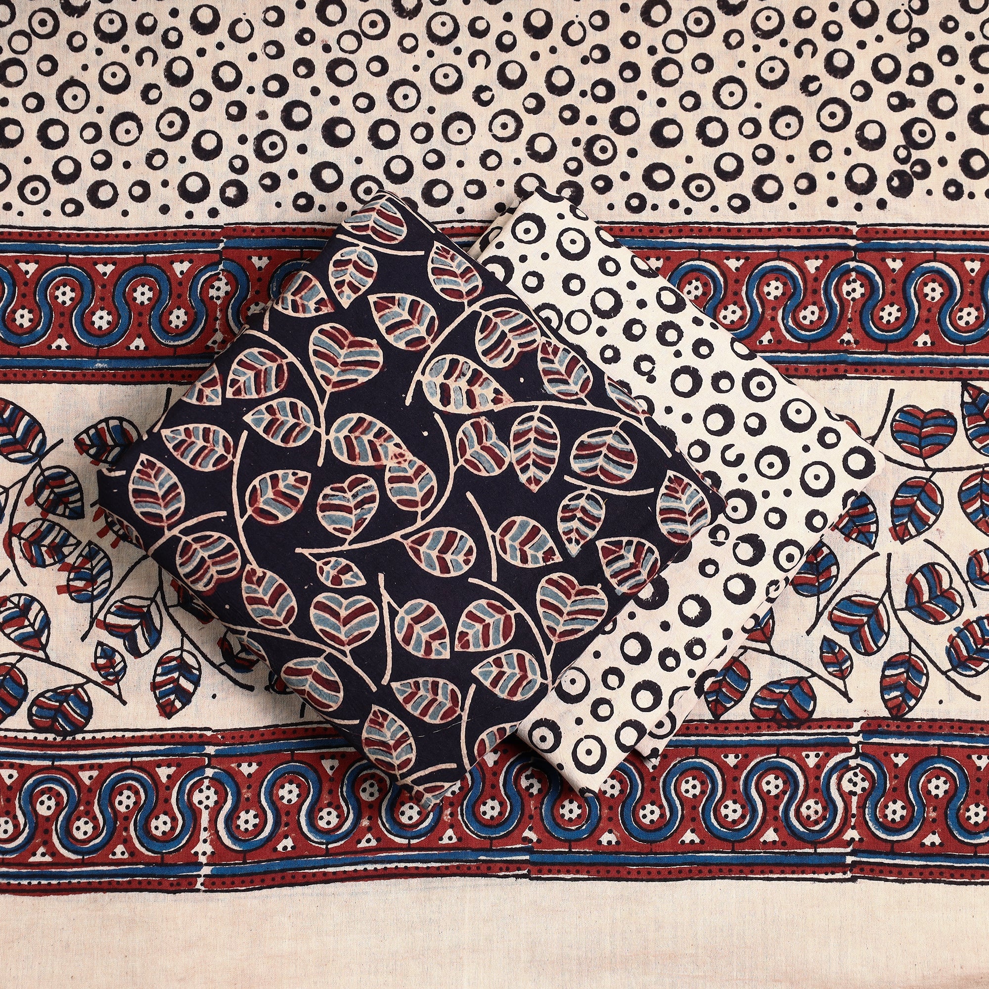 KACHCHH JI CHHAAP Black - 3pc Ajrakh Block Printed Natural Dyed Cotton Suit Material Set 15 - view 2