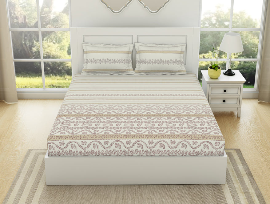 Spaces India Geometric Colud Dancer - White 100% Cotton King Fitted Sheet - Gypsy By Spaces