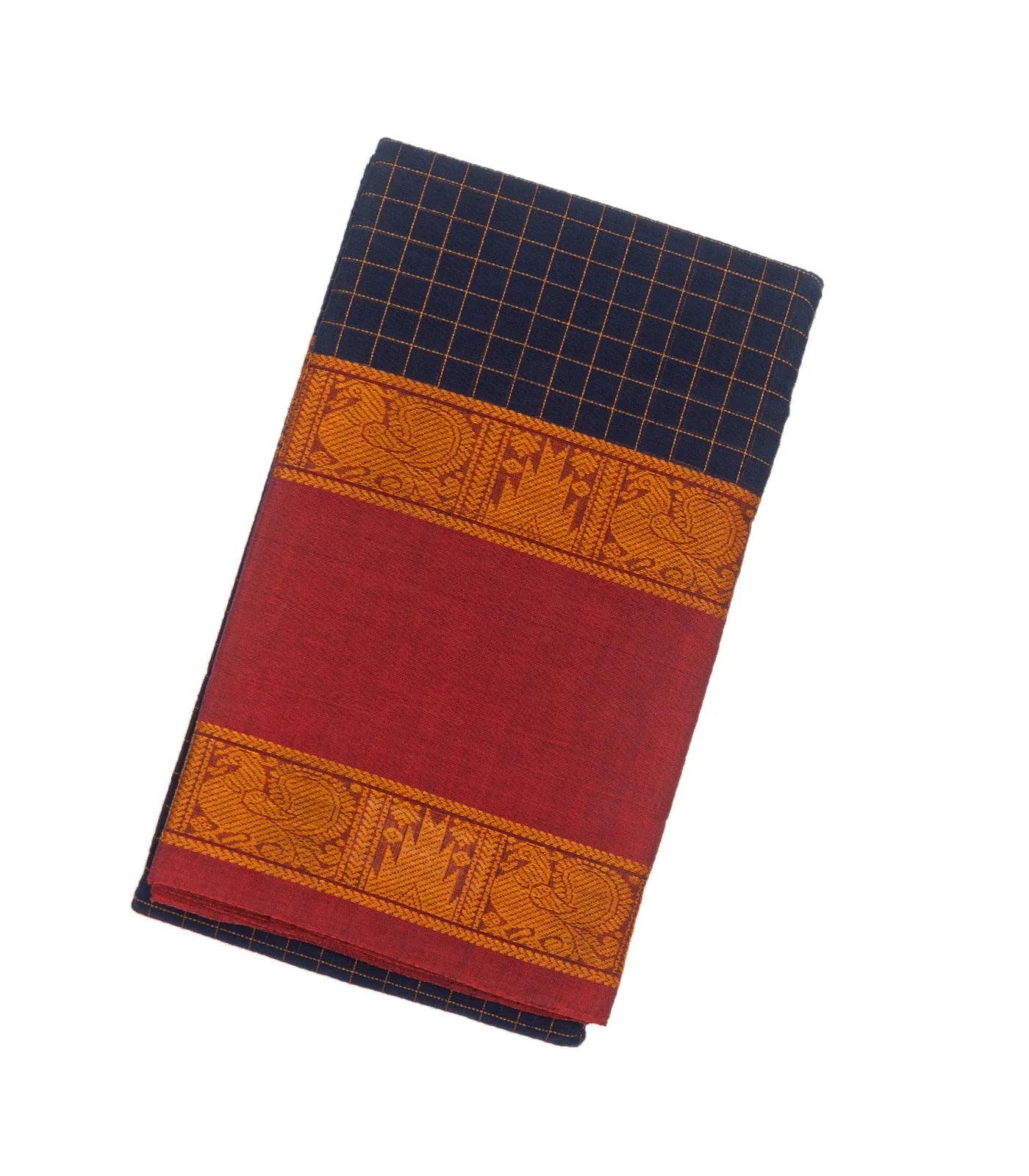 RmKV Navy Blue Handloom Kanchi Cotton Saree With Crimson Border