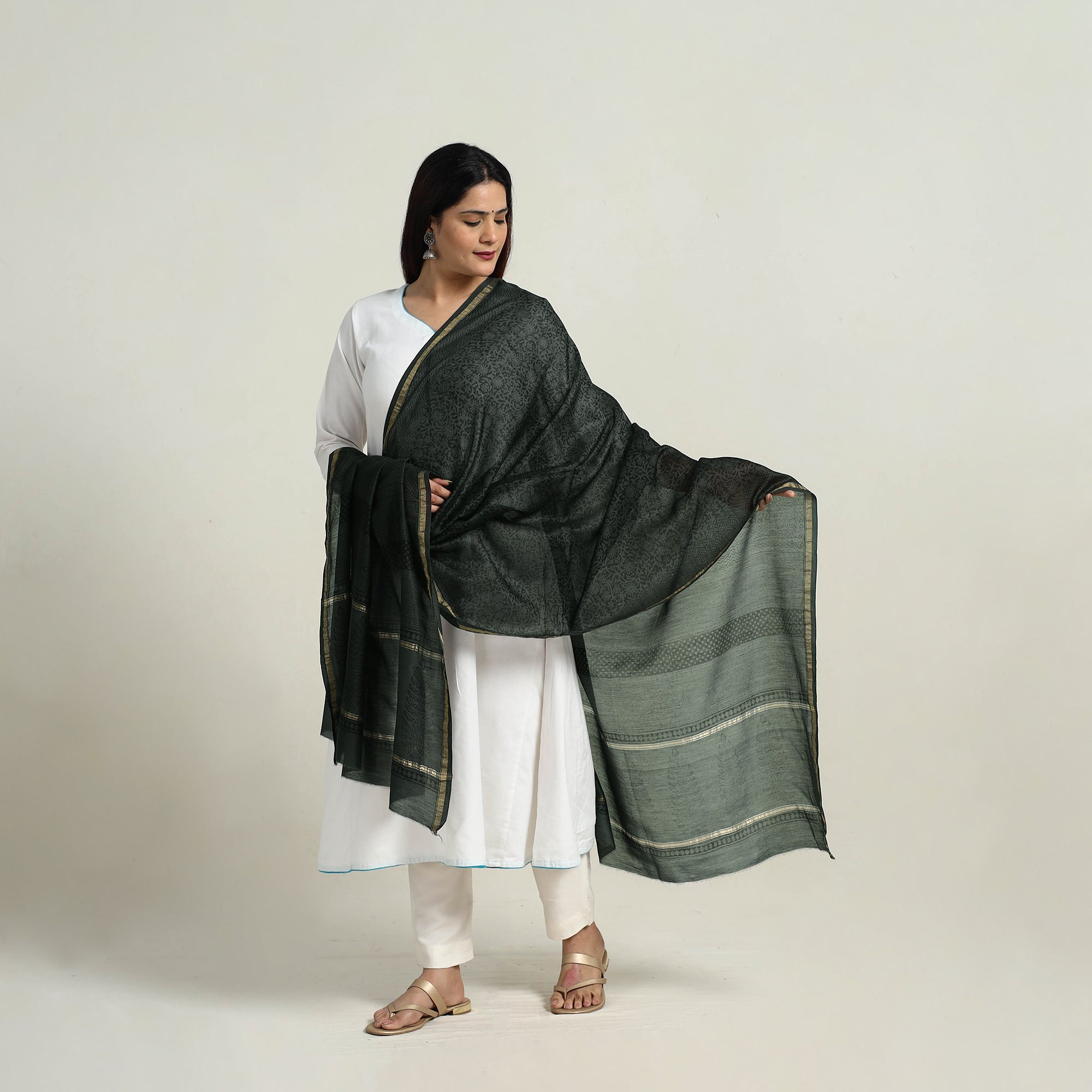 BAGH PRINTS BY MOHAMMED RAFIK KHATRI Green - Natural Dyed Hand Block Print Chanderi Silk Bagh Dupatta 15 - view 2
