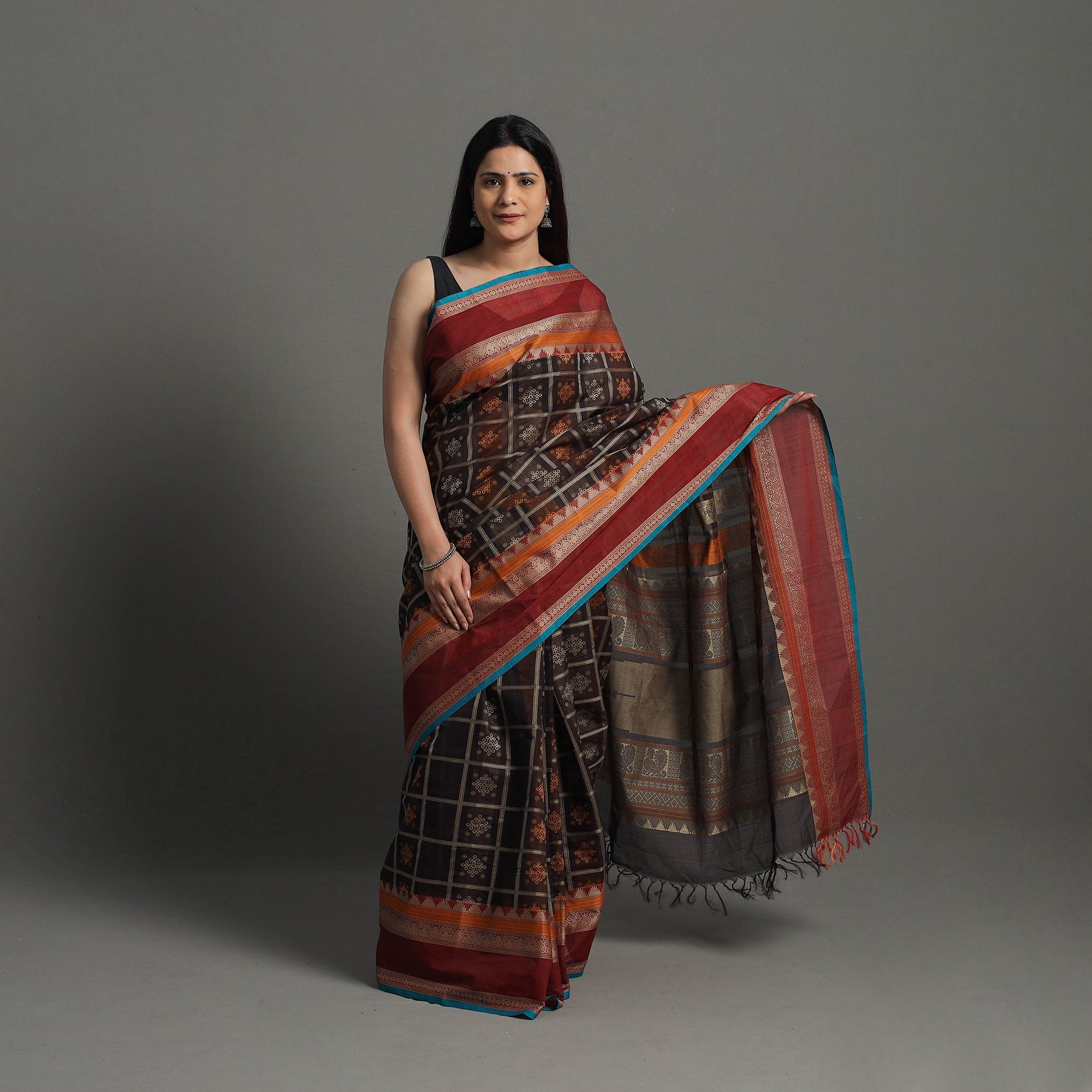 SOUTH KARGHA Black - Handloom Cotton Thread Border Kanchipuram Saree 21
