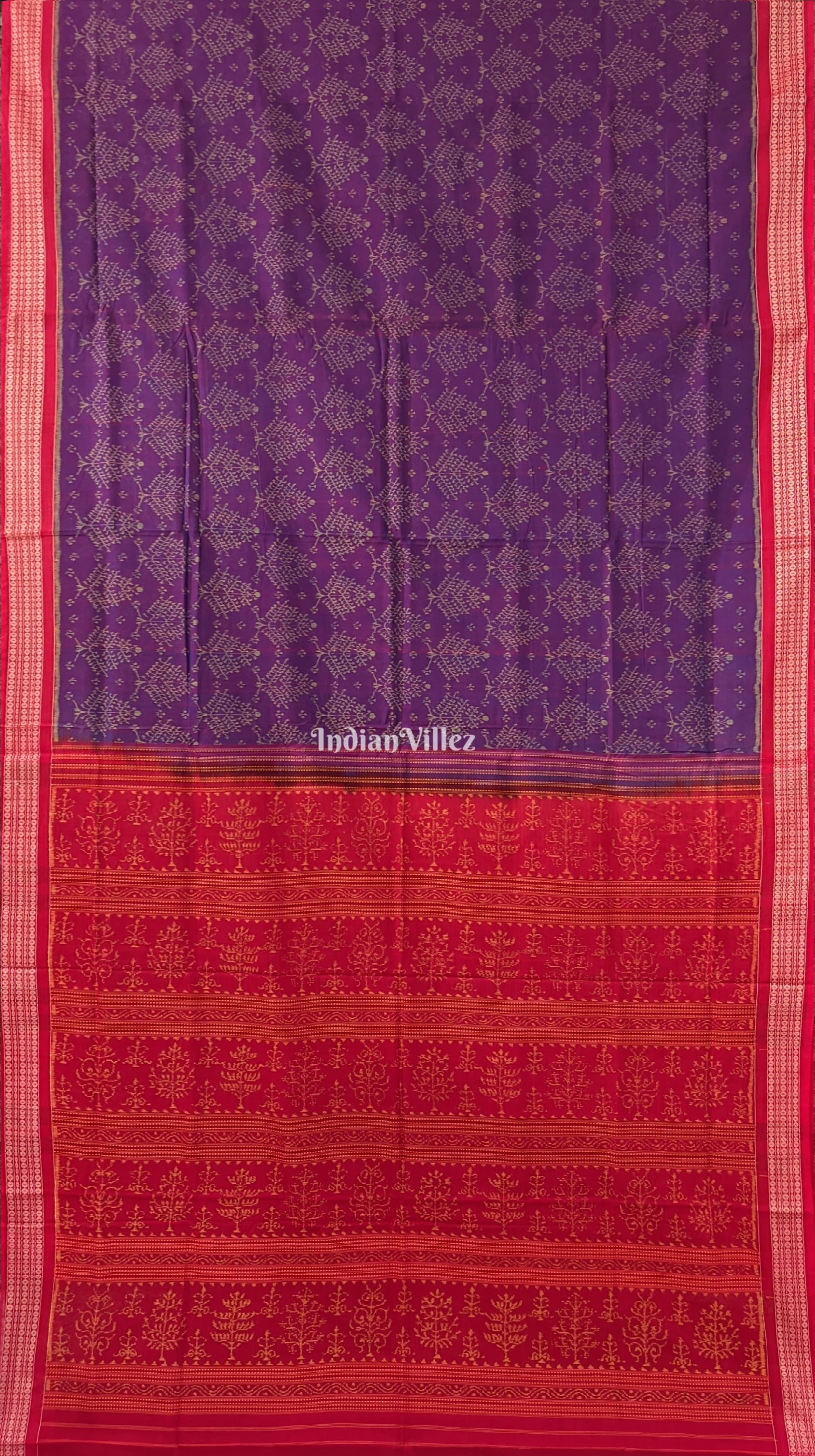 IndianVillèz Deep Purple Odisha Ikat Sambalpuri Pure Cotton Saree