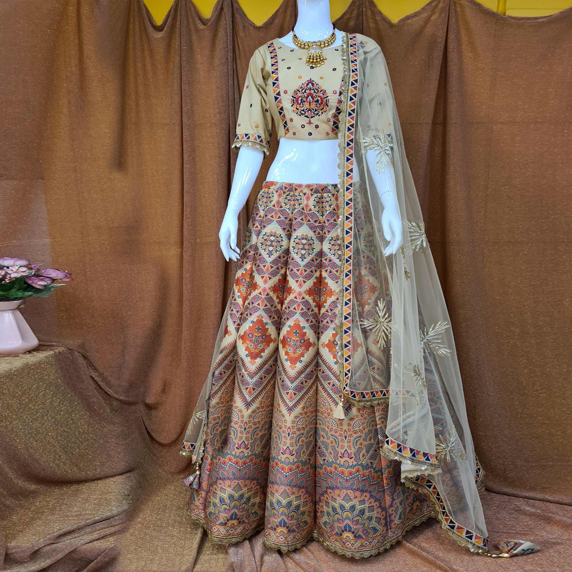 Peachmode Multicolor Festive Wear Woven Silk Lehenga Choli