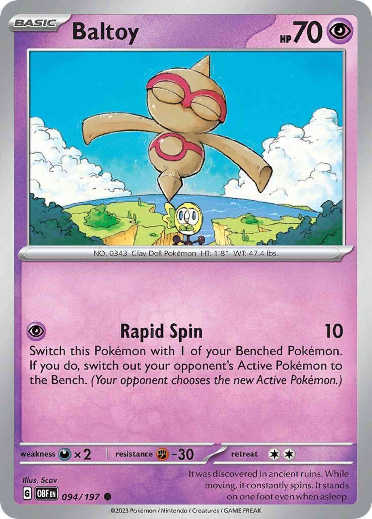 Common sv03-094 non-holo – Pokémon Baltoy - 094/197 - Common [sv03-094] [Non-Holo]