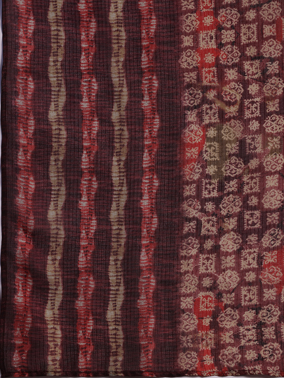 Libas Burgundy Printed Silk Blend A-Line Kurta With Trousers & Dupatta - view 8