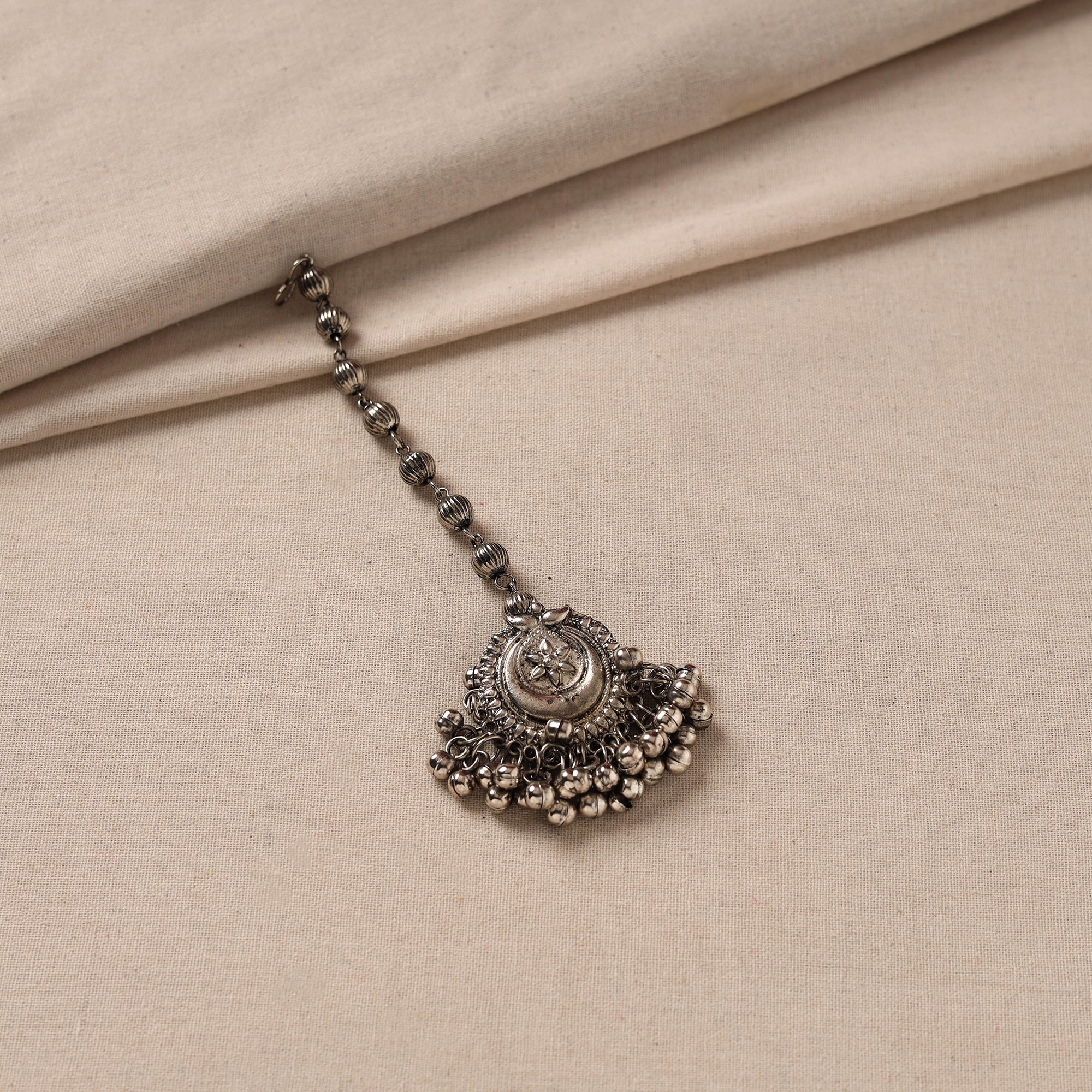 WHITE RIVER STORIES Antique Finish Oxidised White Metal Maang Tikka 68