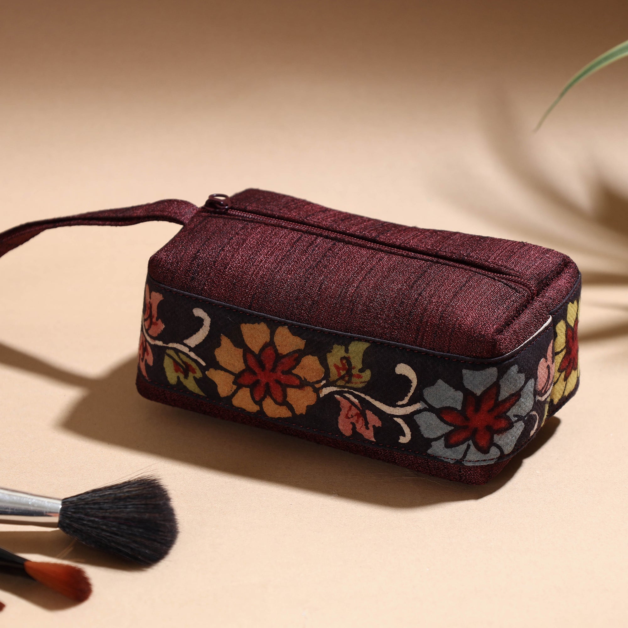 DWARAKA PLUS Brown - Handpainted Kalamkari Natural Dyed Ghicha Silk Multipurpose Cosmetic/Toiletry Pouch - view 2