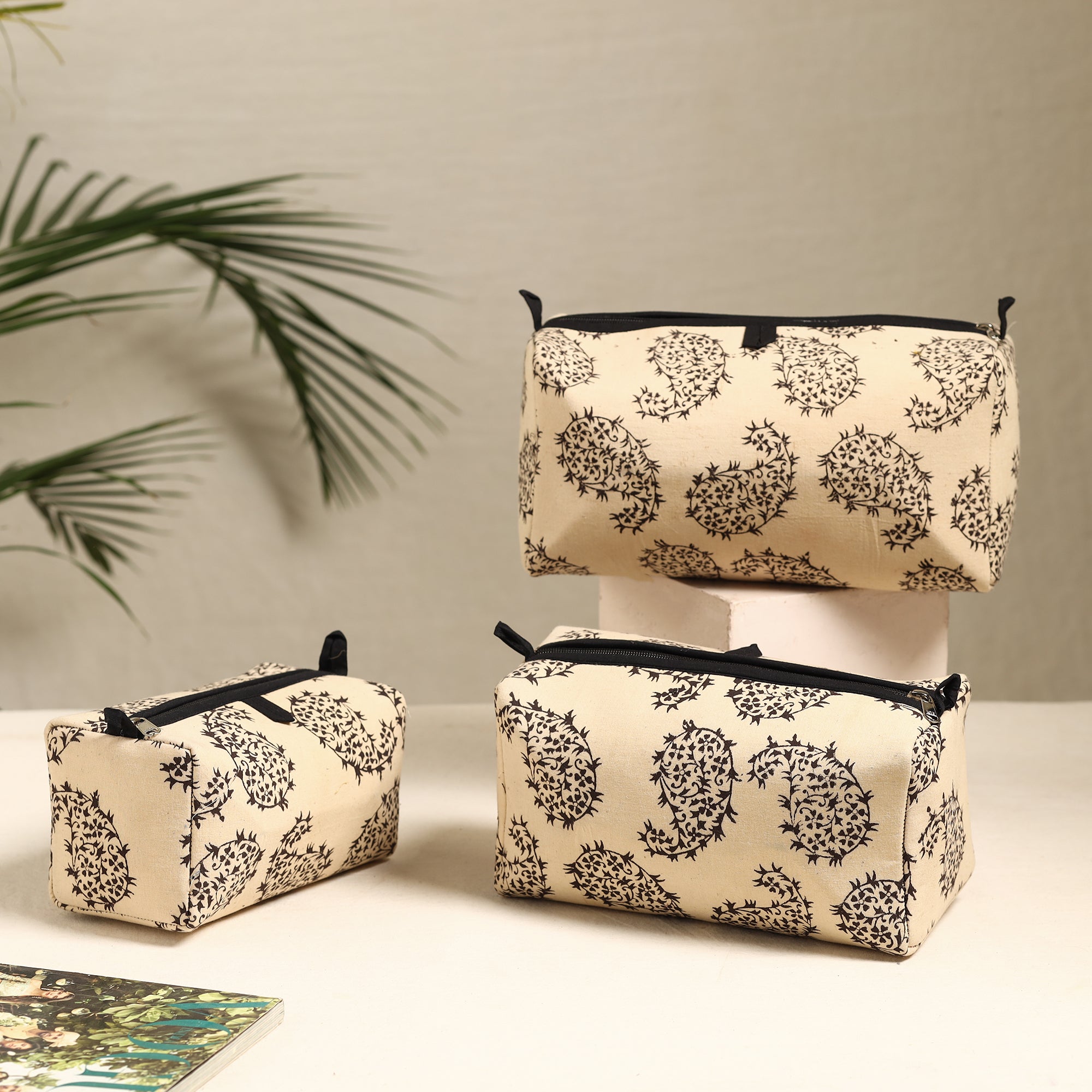 ITOKRI CRAFTS INITIATIVE Beige - Handmade Cotton Toiletry Bags (Set of 3) 101