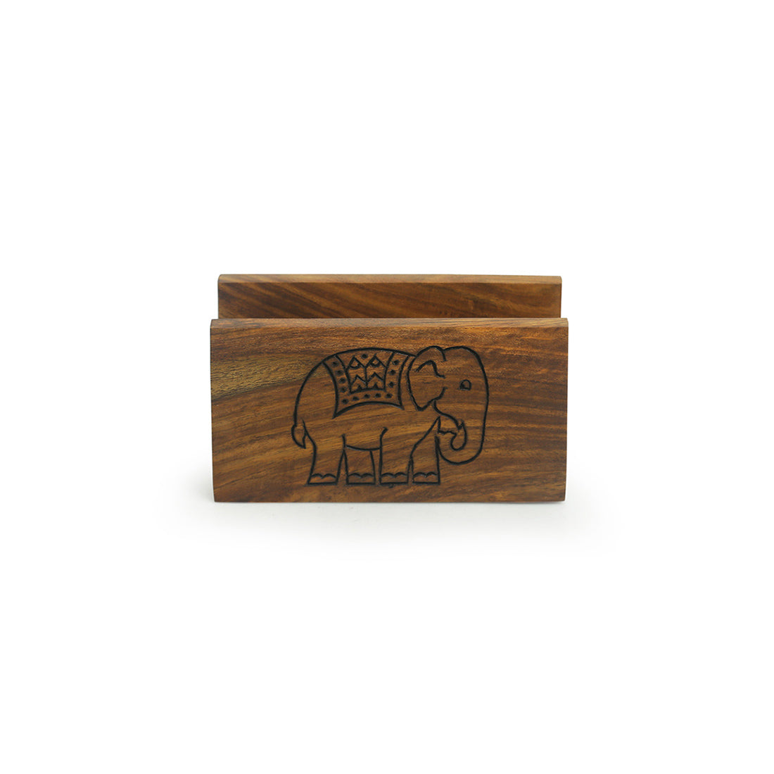 EXCLUSIVELANE 'The Elephant Warriors' Hand Carved Napkin Holder In Sheesham Wood - view 2