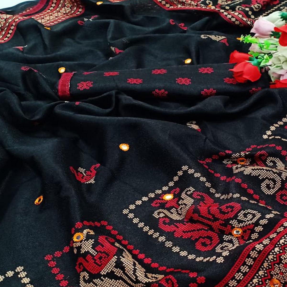 Peachmode Flamboyant Black Coloured Festive Wear Printed Cotton Jute Saree - view 2