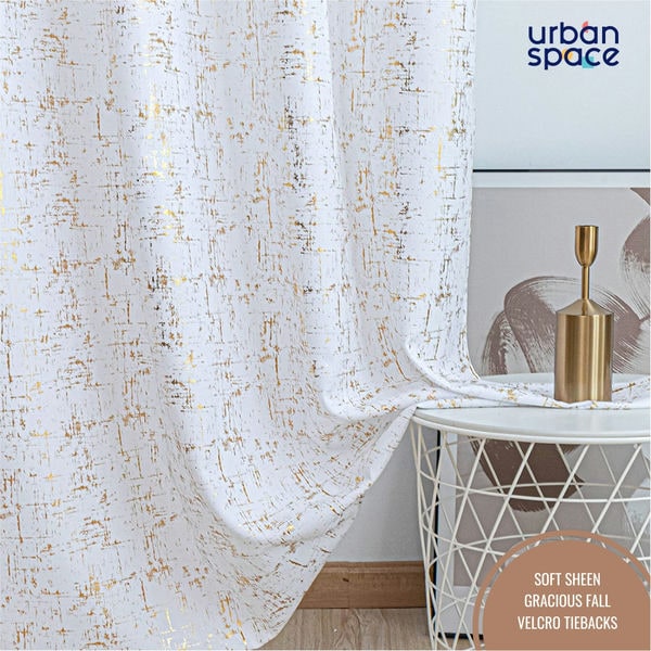 Urban Space -Home Furnishing Store Gold Foil Printed 80-85% Blackout Curtains - Pack of 1 Curtain - Sparkle - White - view 2