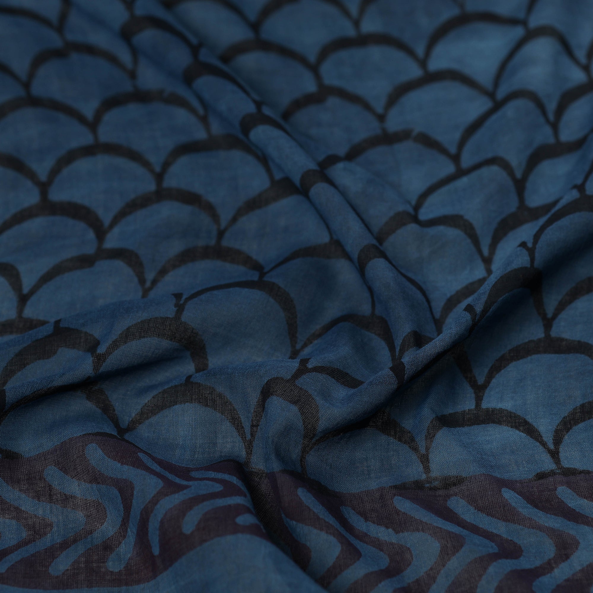 ARTISAN HAND BLOCK PRINTS Blue - Bagru Block Printed Mul Cotton Scarf - view 2