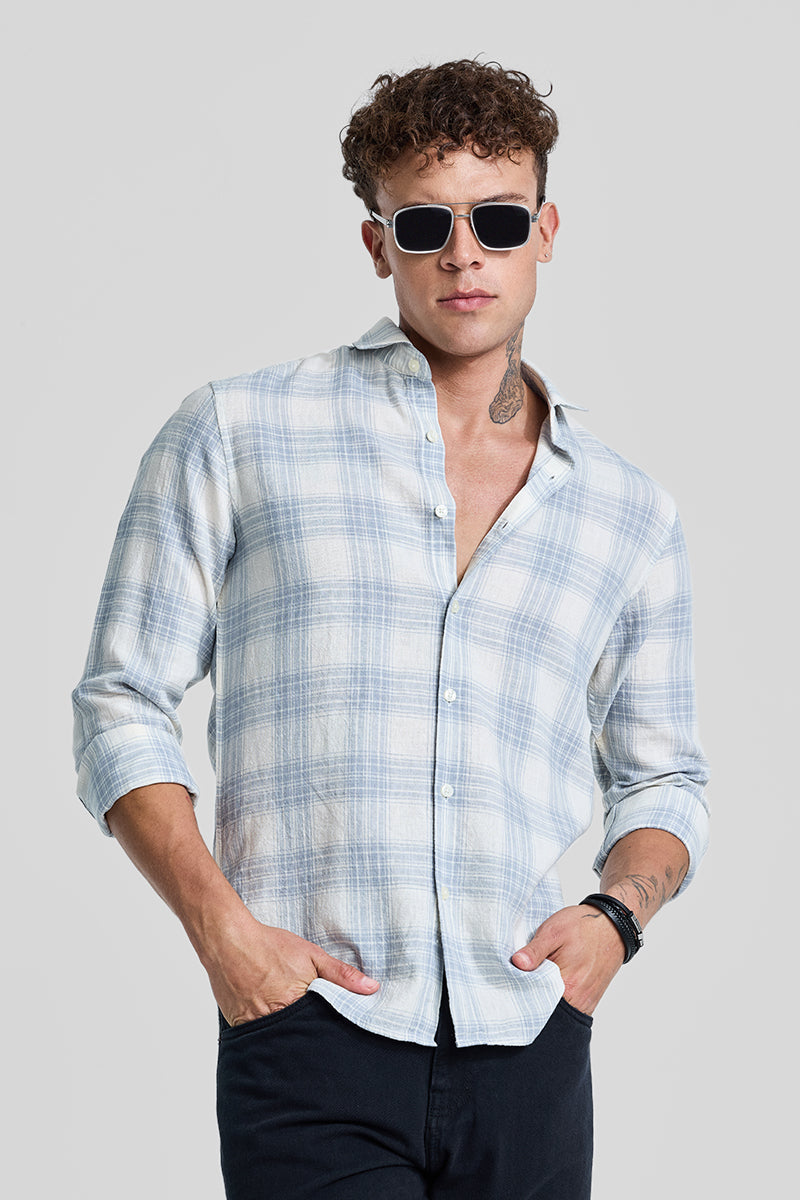 SNITCH Light Blue Checks Linen Blend Shirt - view 4