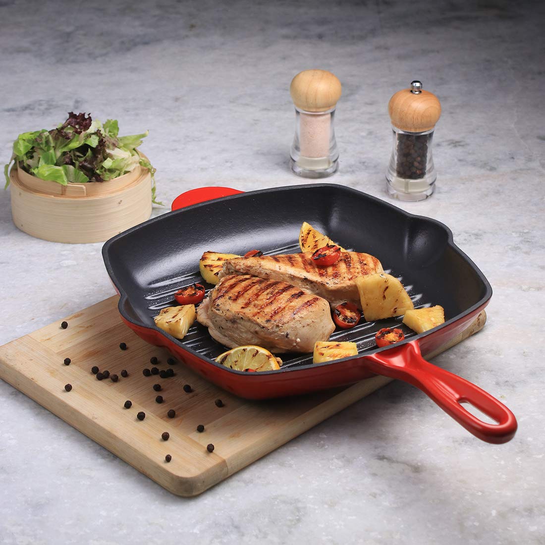 Grill pan 2 – Wonderchef Ferro Cast-iron 29.5 cm Grill Pan, 2.6L, 4.5 mm, Majolica Red