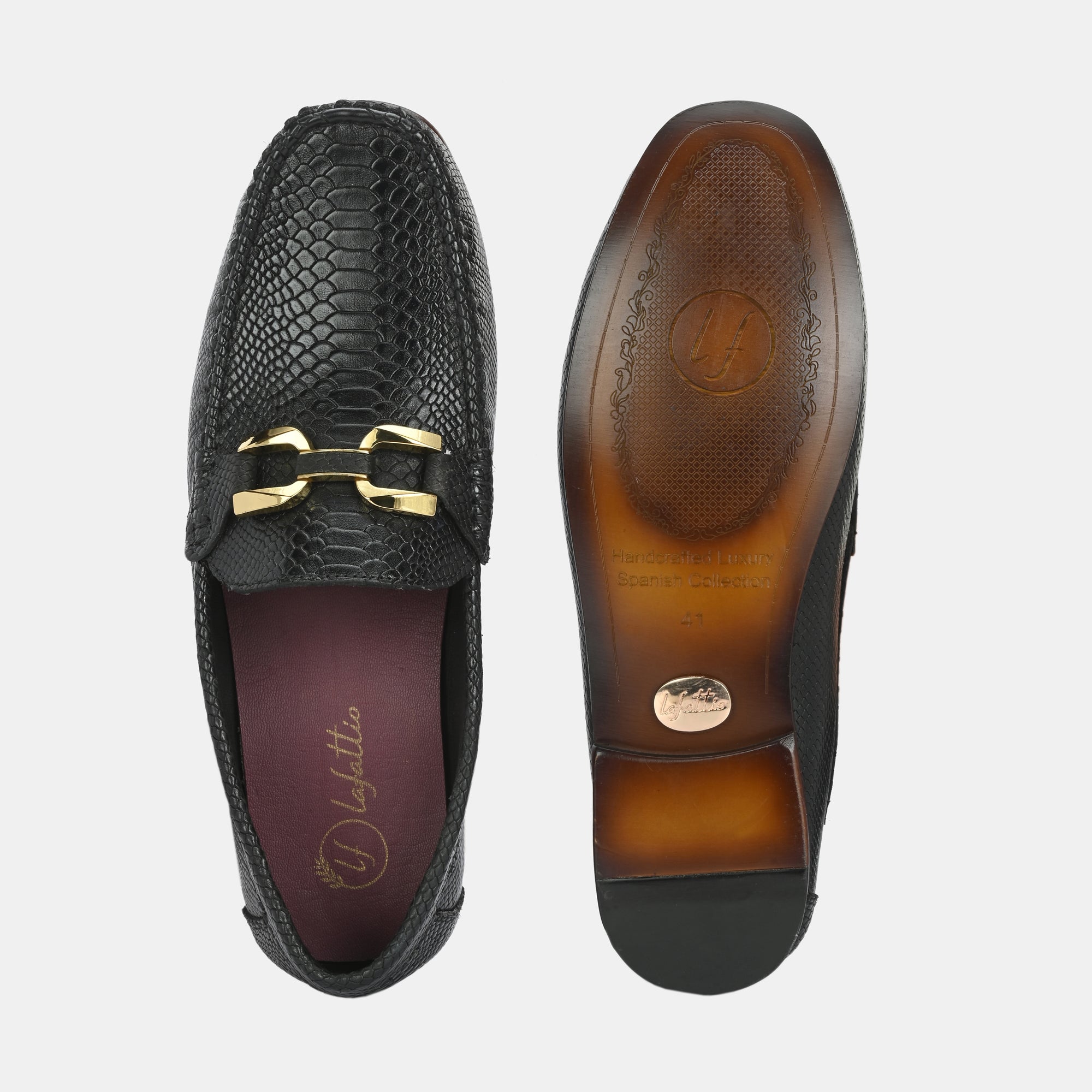 Black Imprinted Buckled Loafers by Lafattio - view 6