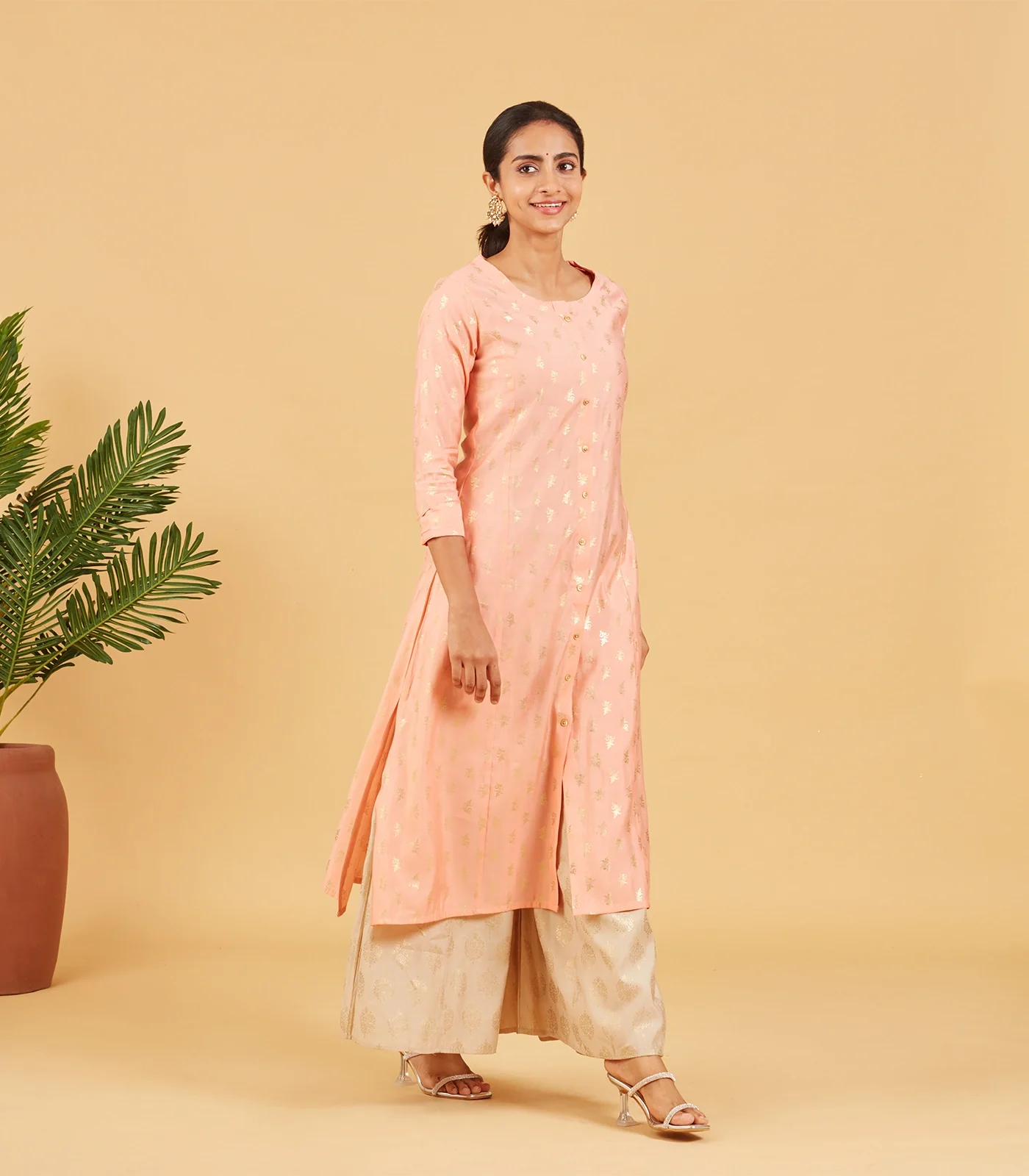 RmKV Pastel Peach Foil Printed Kurta - view 5