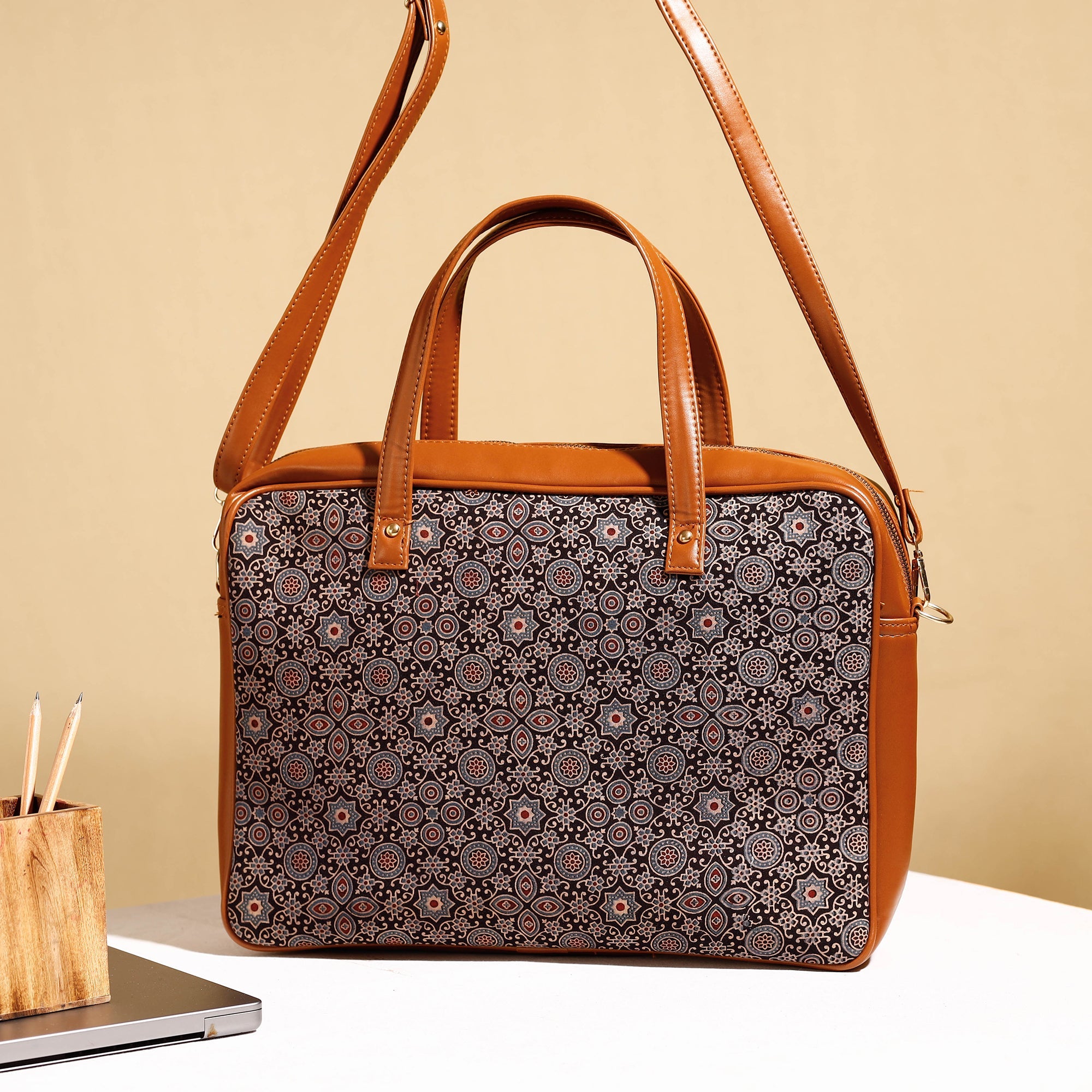 ITOKRI CRAFTS INITIATIVE Black - Handcrafted Ajrakh Block Printed Cotton Laptop Bag (15 x 13 in) - view 2