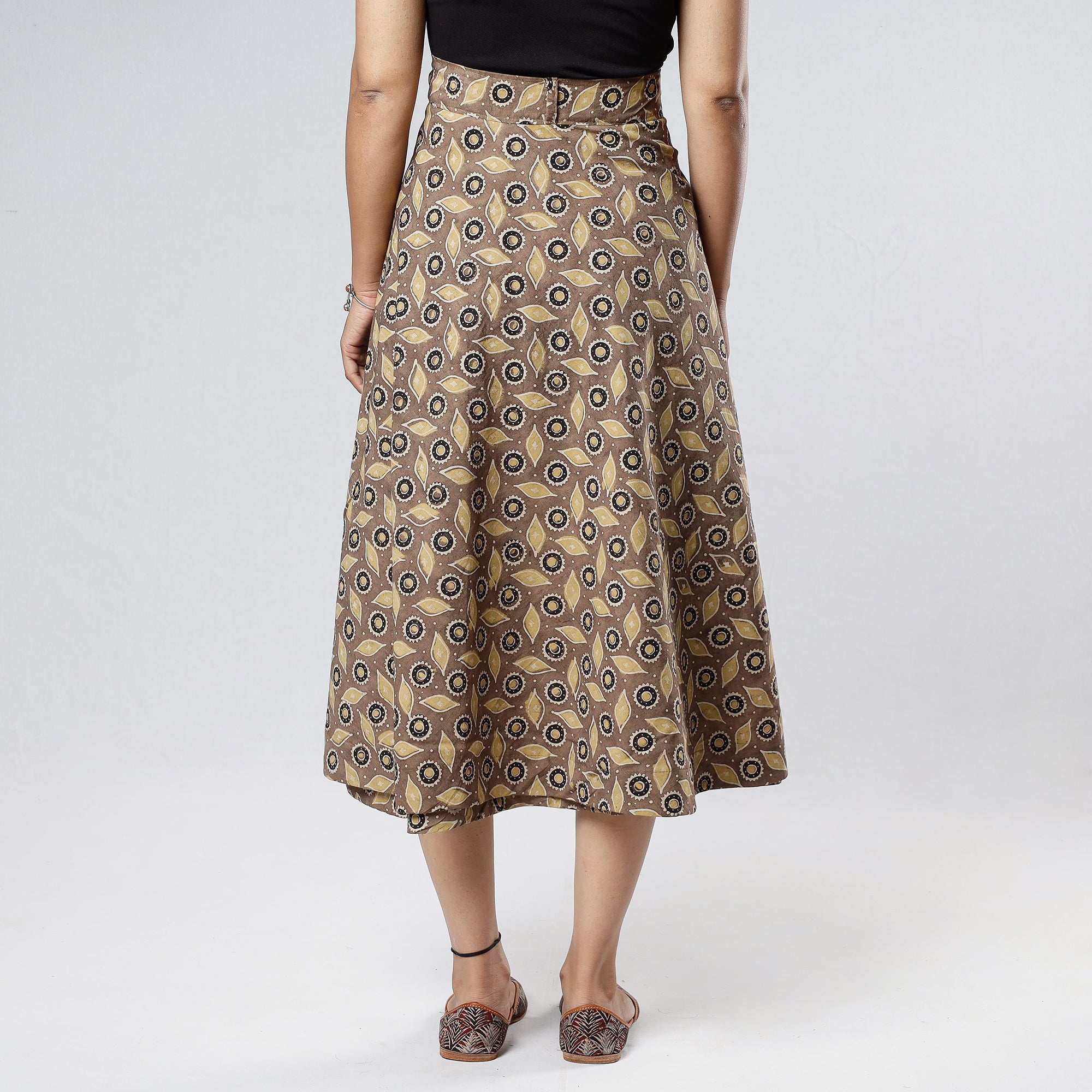 NOORI BAZAR Brown - Ajrakh Block Printed Cotton Wrap Around Skirt - view 5
