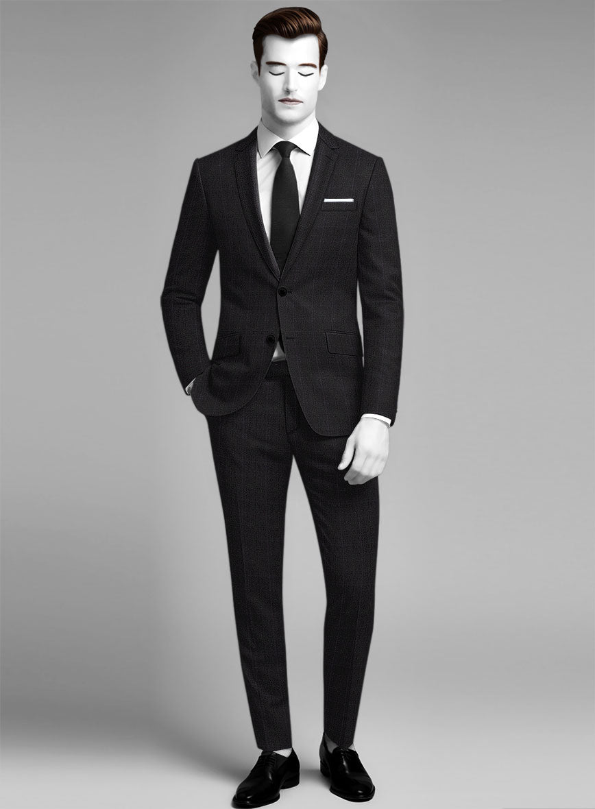 StudioSuits Napolean Artici Windowpane Charcoal Wool Suit