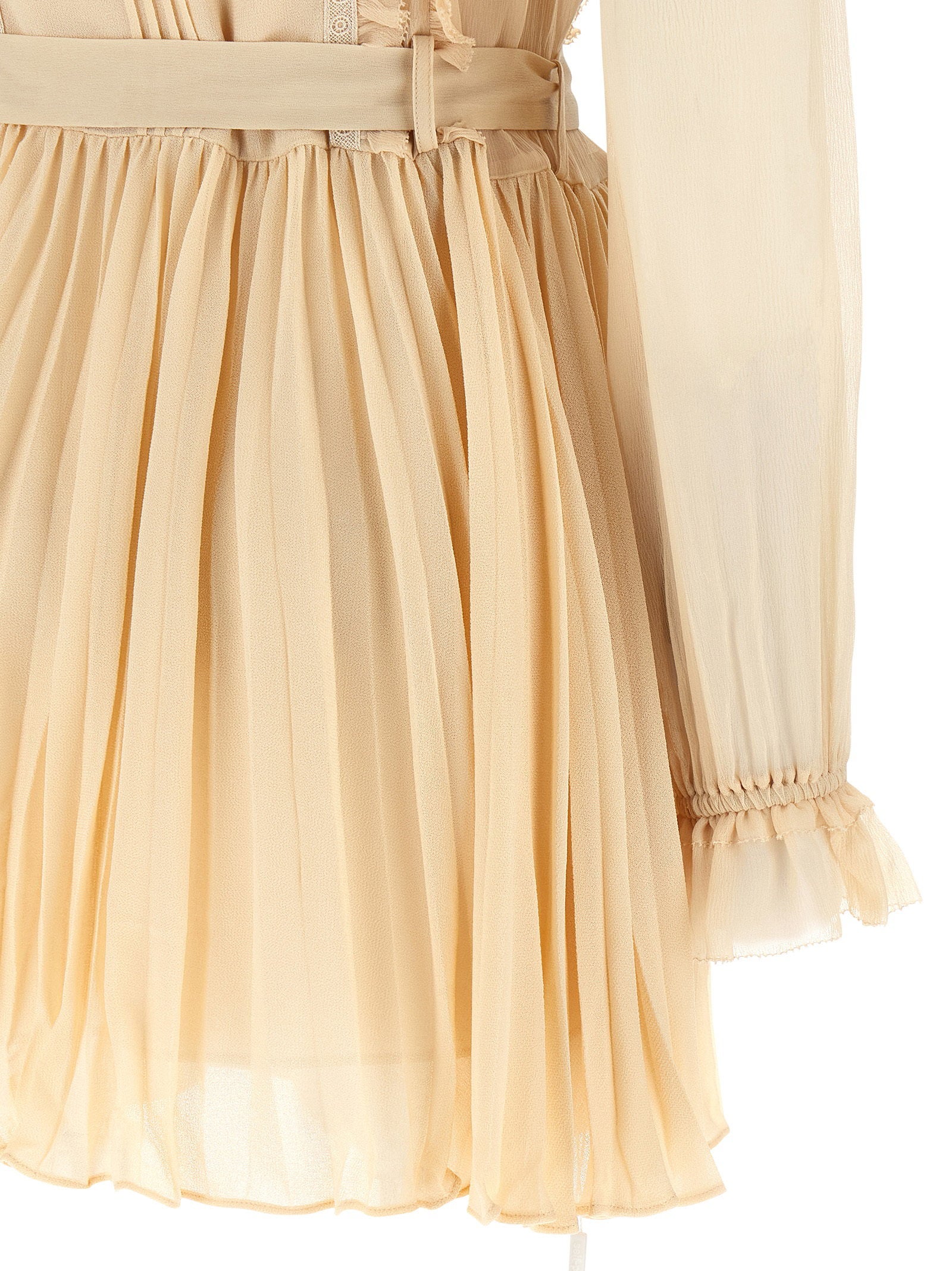 Self-Portrait Tan Pleated Georgette Mini Dress - view 4