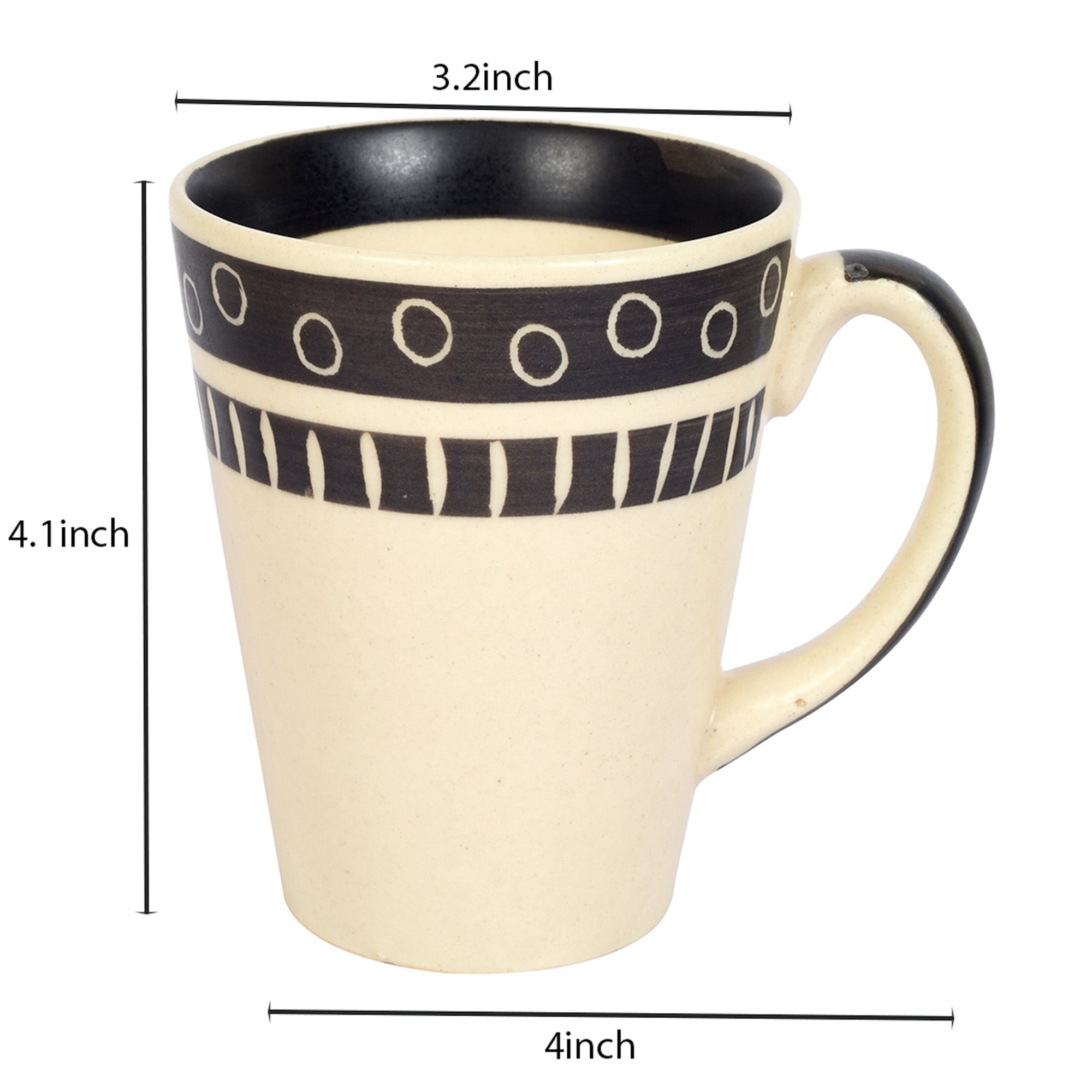 ART CREATIONS BY SUMAN SONTHALIA Beige - Mug Ceramic Black Polka (Set of 2) (4x3.2x4.1) - view 5