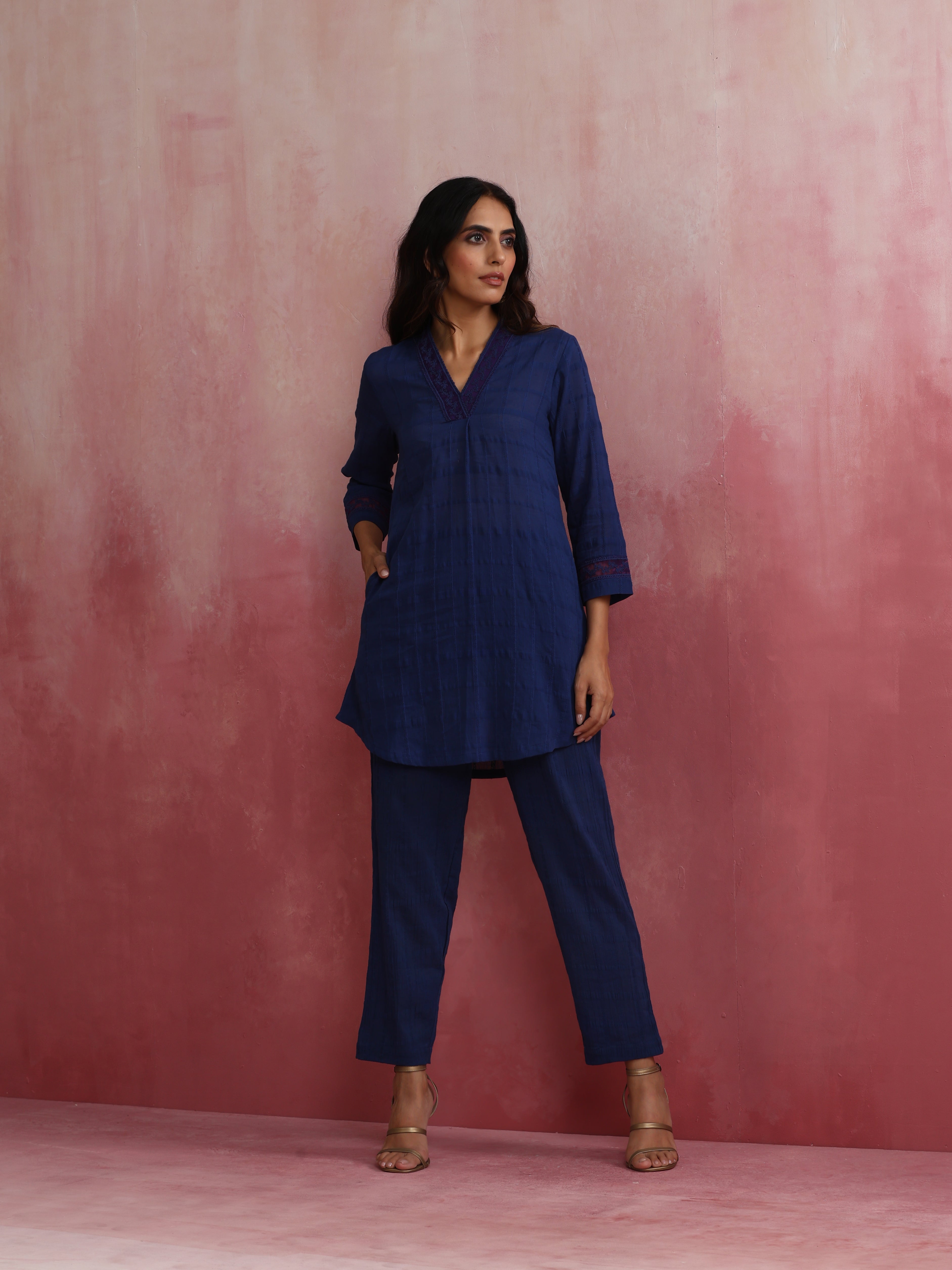 trueBrowns Dark Blue Cotton Dobby Co-ord set - view 2