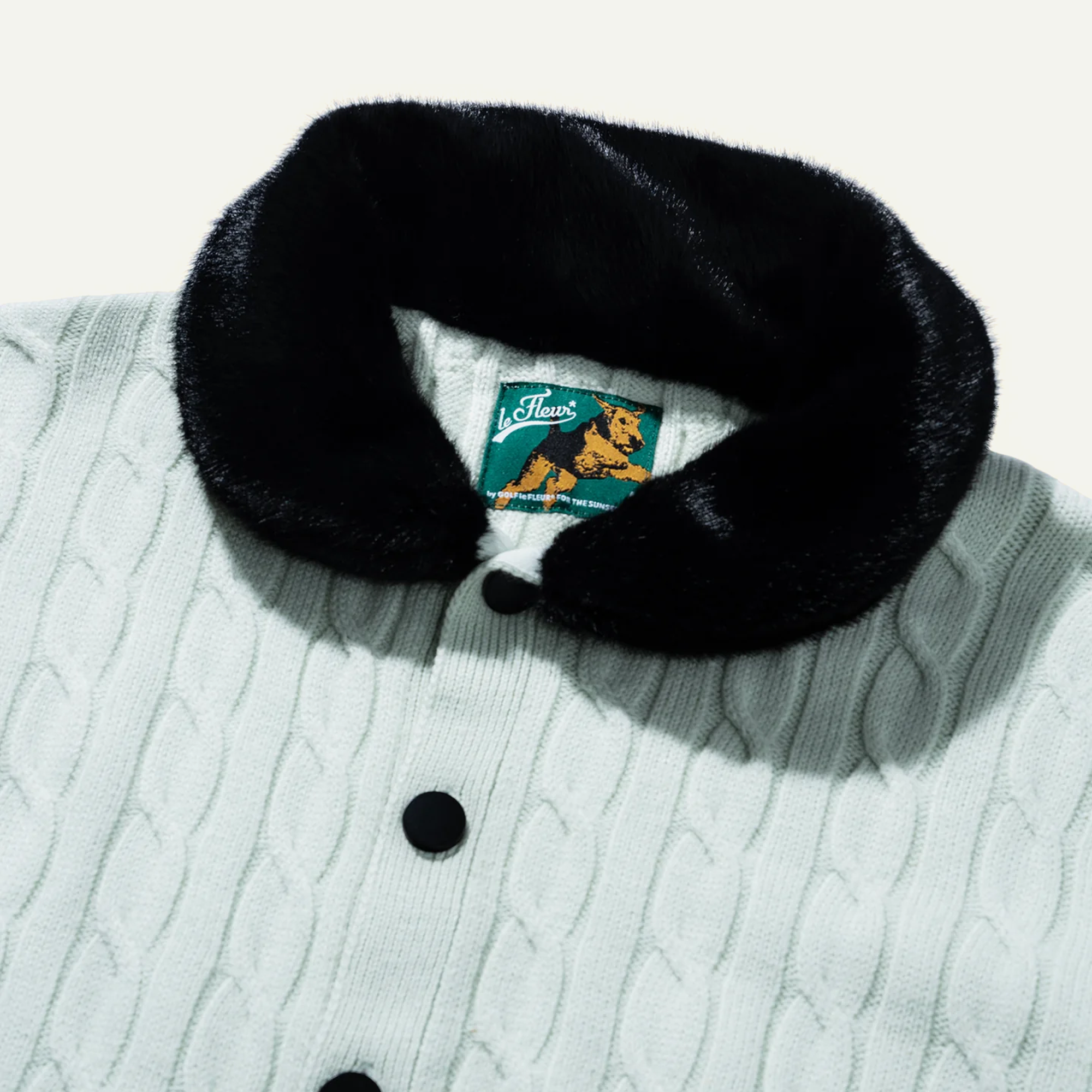 Golf Le Fleur Faux Fur Cardigan – Mint - view 2