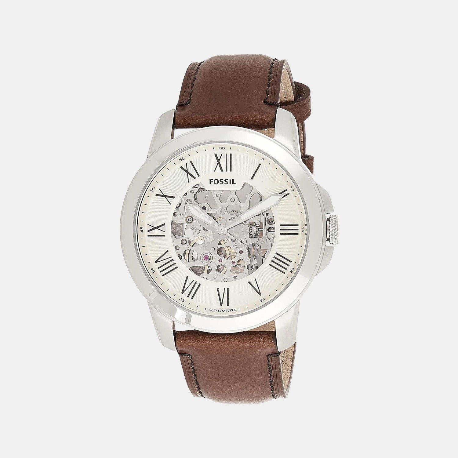 Fossil Grant Men Automatic Cream Dial Analog Leather Watch ME3099