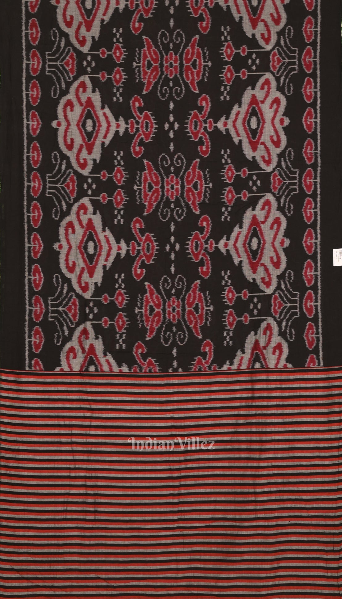 IndianVillèz Black With Multicolour Floral Theme Odisha Ikat Sambalpuri Pure Cotton Saree