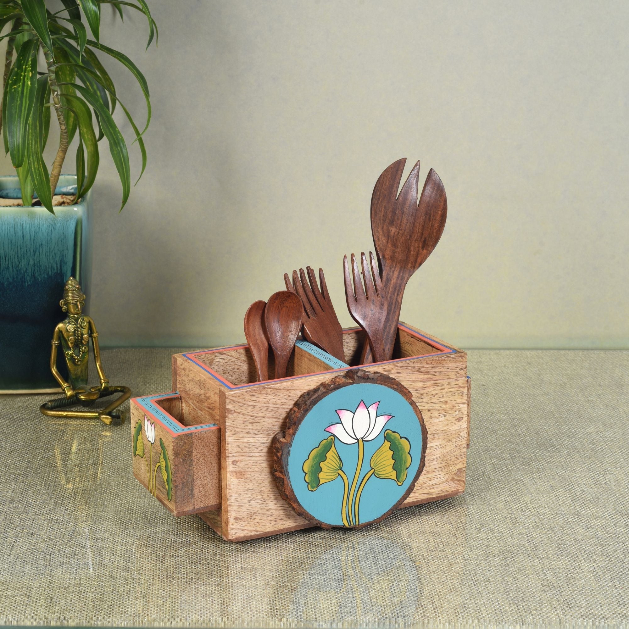 ART CREATIONS BY SUMAN SONTHALIA Beige - Pichhwai Iteeha Cutlery Holder Box