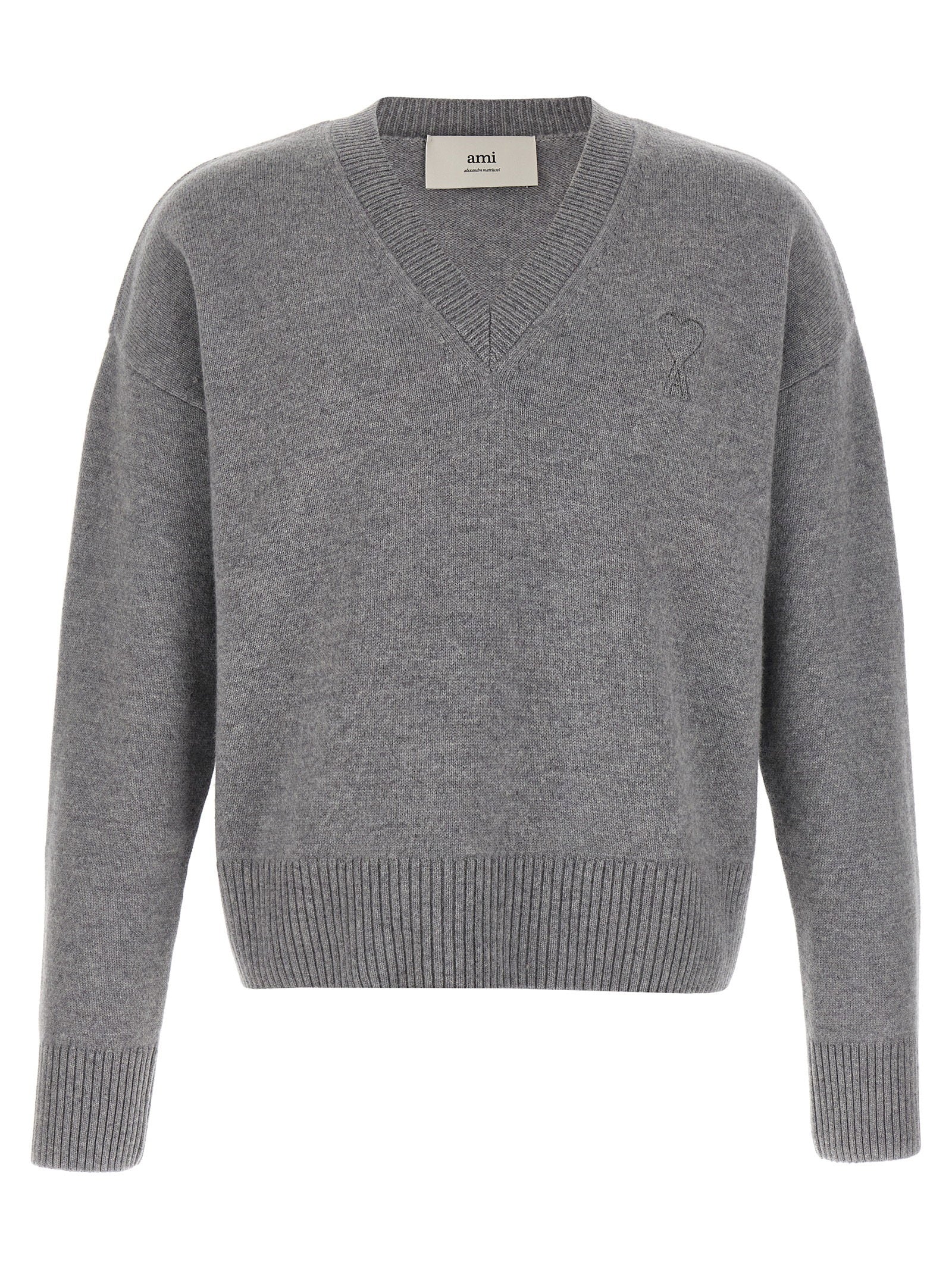 Ami Paris Puff Logo Patch Sweater – 90% wool, 10% cashmere