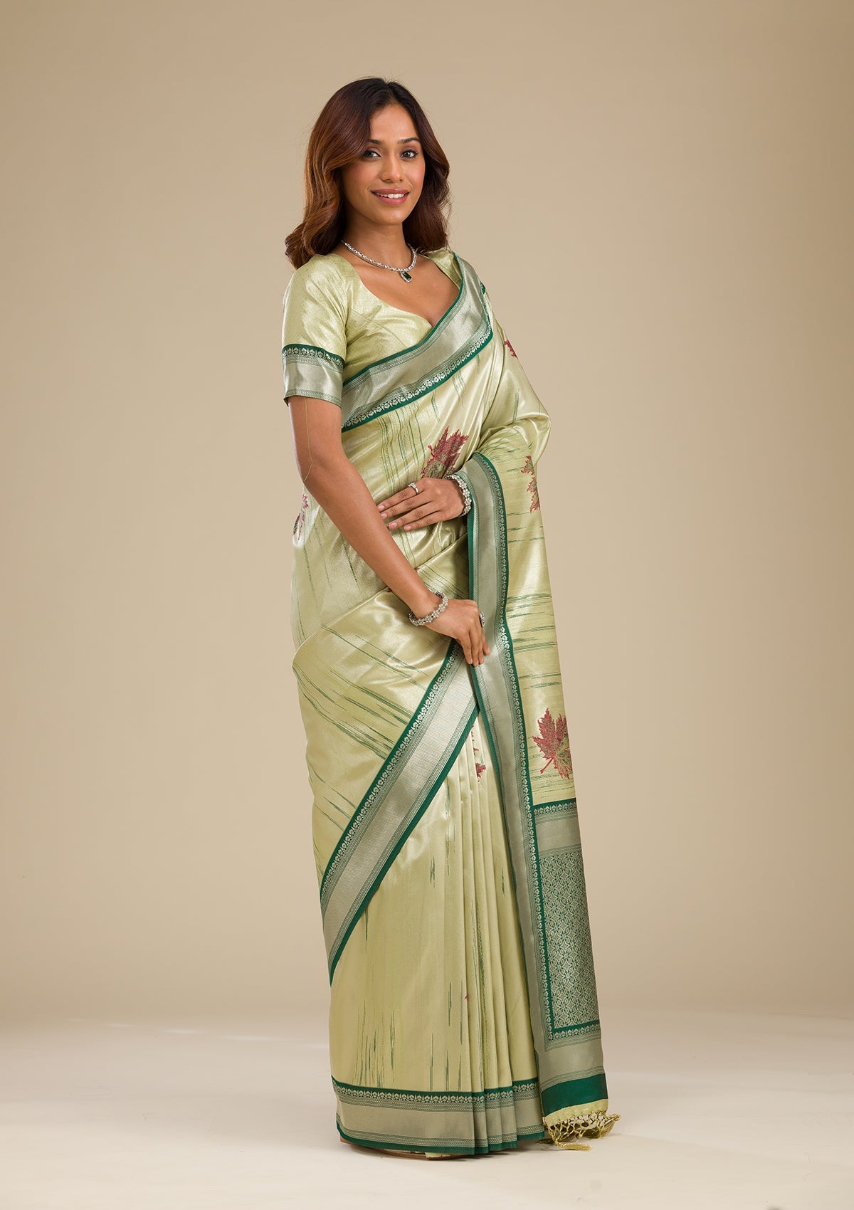 Koskii Beige Printed Soft Silk Saree – Women's - view 5