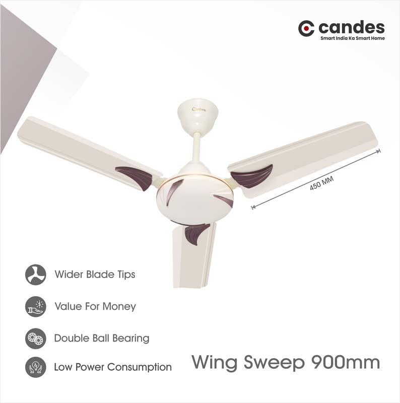 Candes Arena 900mm Ceiling Fan High Speed Anti-dust Decorative 3 Star Rated Ceiling Fan 2 Yrs Warranty (Ivory, 900mm) - view 5