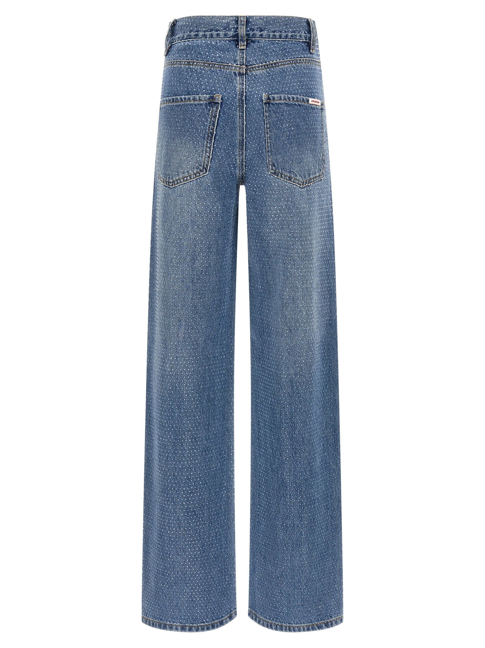 Self-Portrait Rhinestone Denim Straight Leg Jeans - view 2