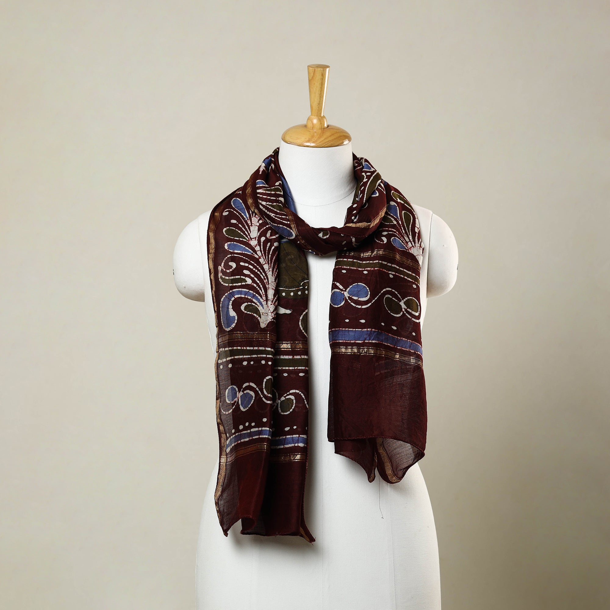 KACHCHH JI CHHAAP Brown - Handloom Chanderi Silk Hand Batik Print Stole 09