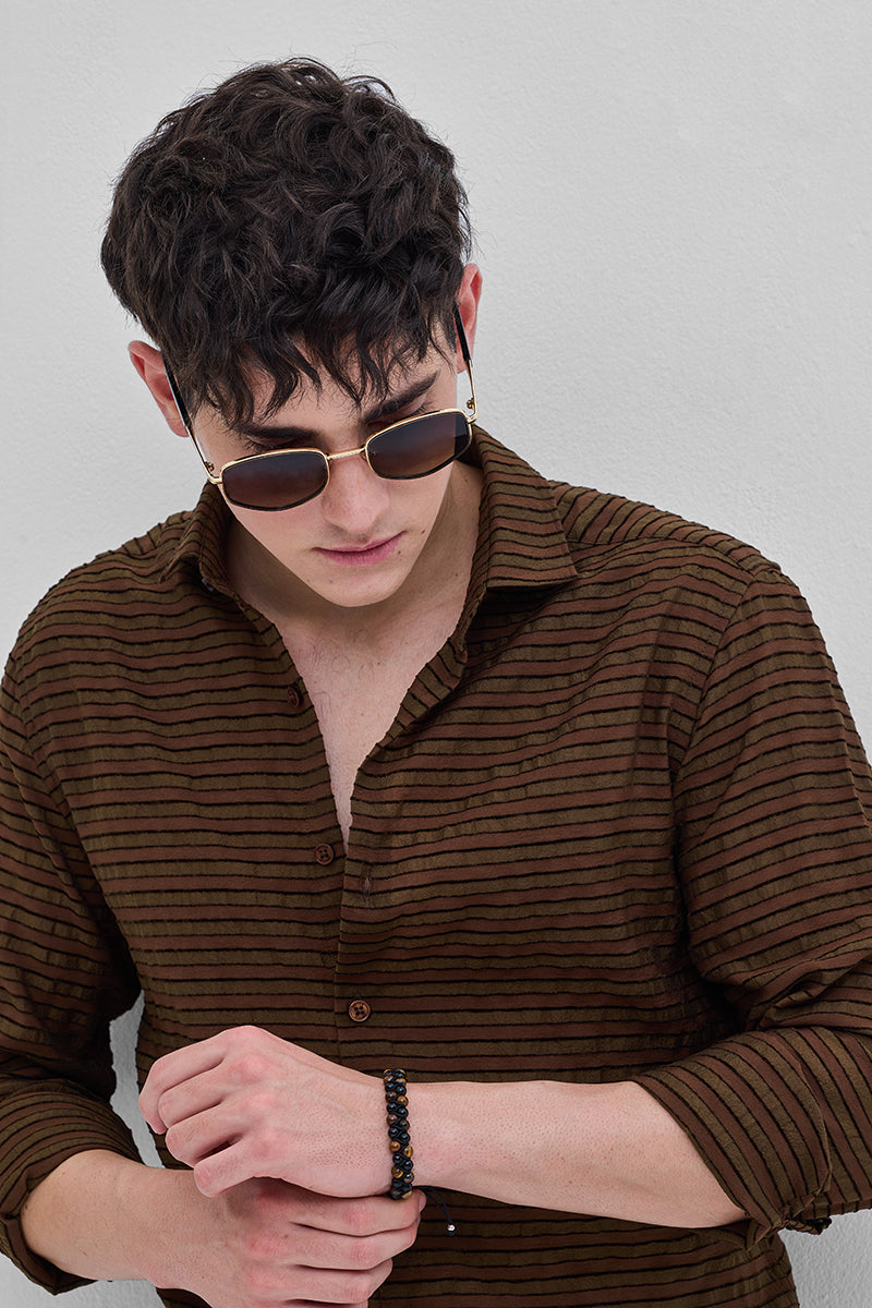 SNITCH Brown Textured Stripes Shirt - view 4