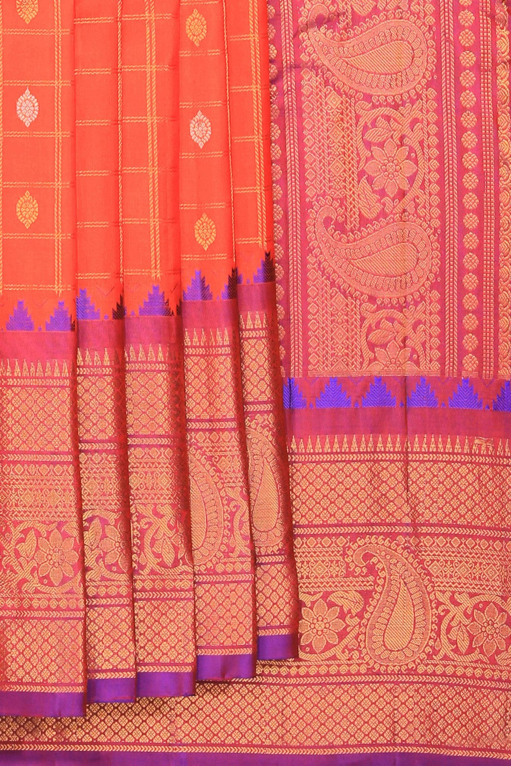 Kalanjali Gadwal Silk Orange Saree – Women's