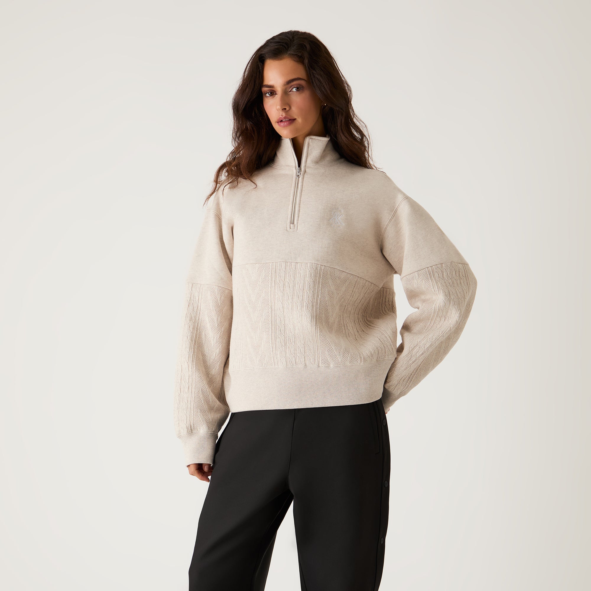 Kith Women Hunter Cable Panelled Quarter Zip - Sandy Heather - view 2