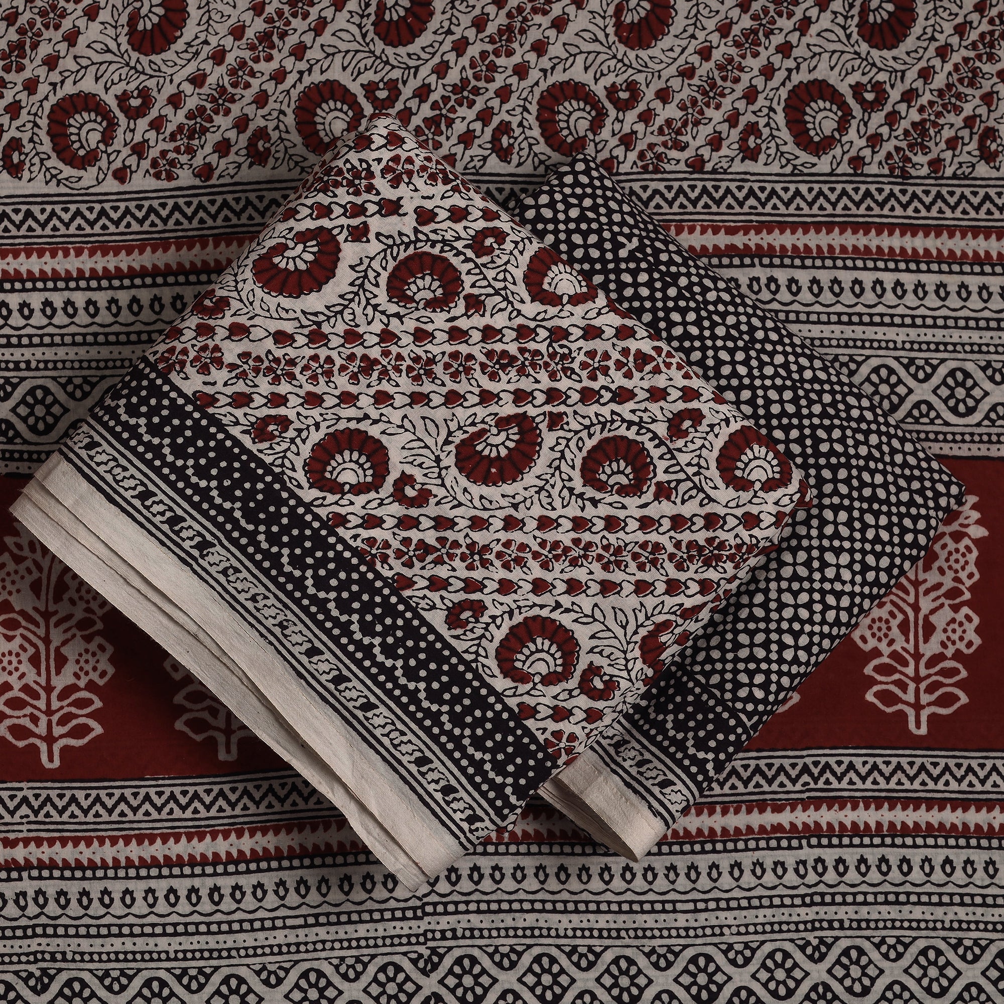 BAGH PRINTS BY MOHAMMED RAFIK KHATRI Beige - 3pc Natural Dyed Cotton Bagh Print Suit Material Set 08 - view 2