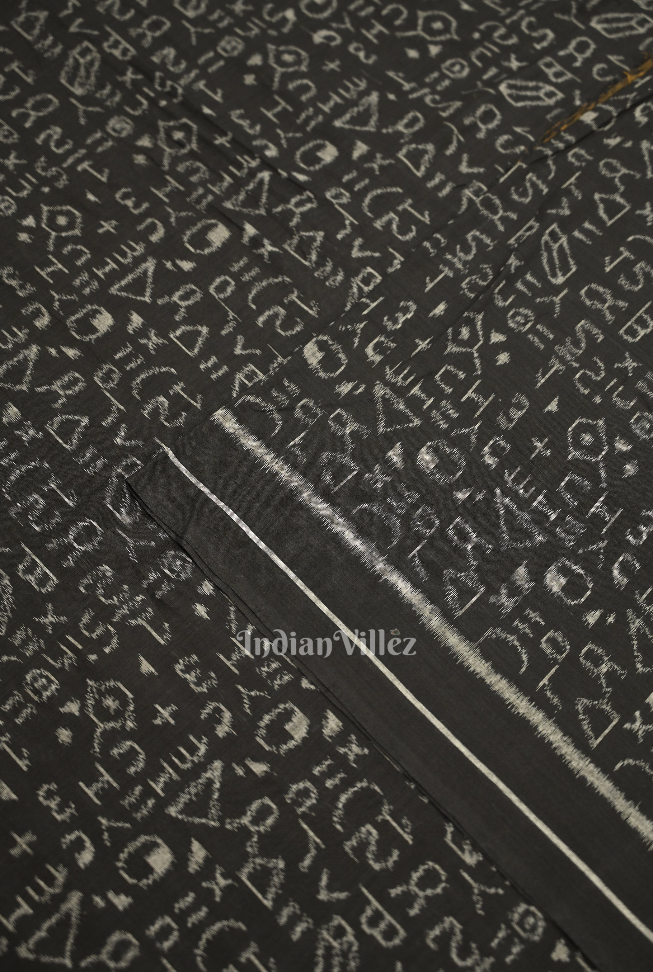 IndianVillèz Black Chemical Formula Theme Sambalpuri Ikat Cotton Fabric - view 2