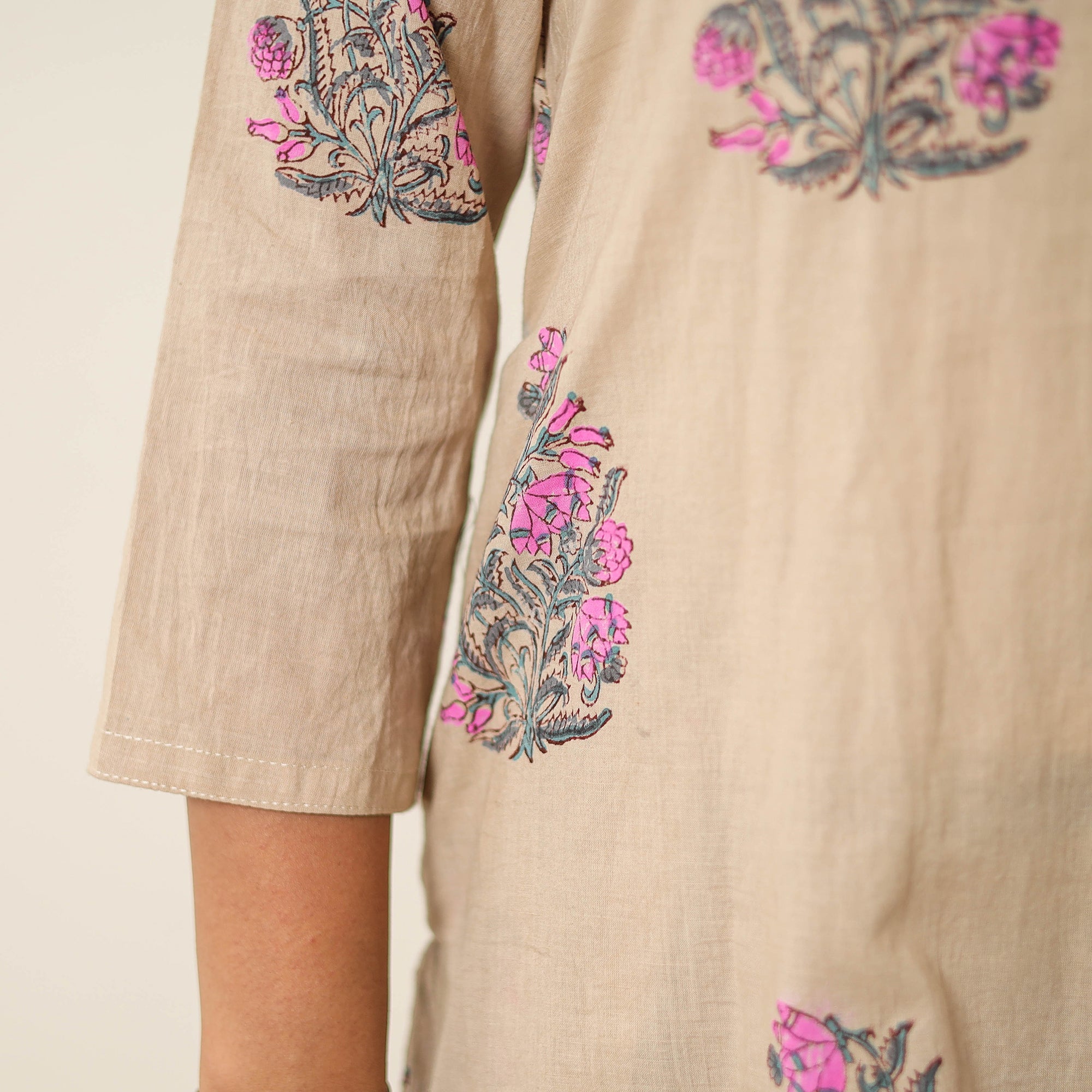 ITOKRI CASUALS Brown - Sanganeri Block Printed Cotton Kurta with Palazzo & Dupatta Set 01 - view 6