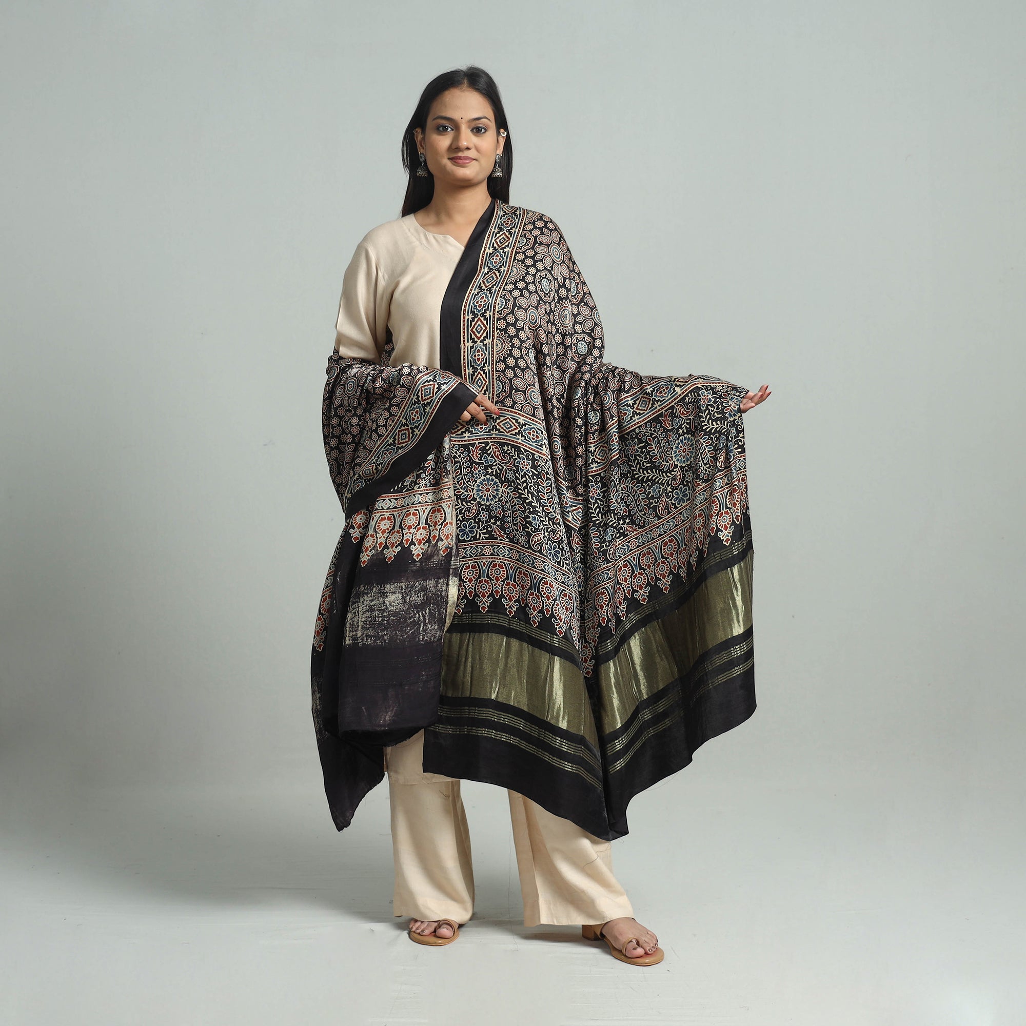 KACHCHH JI CHHAAP Black - Modal Silk Block Print Ajrakh Dupatta 98
