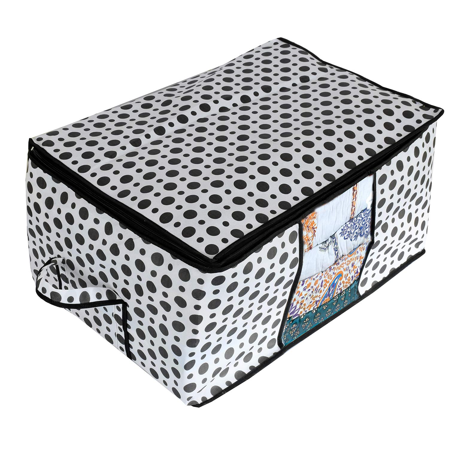 Kuber Industries Polka Dots Design Non Woven Underbed Storage Bag, Cloth Organiser, Blanket Cover with Transparent Window (Black & White) -CTKTC38100 - view 3