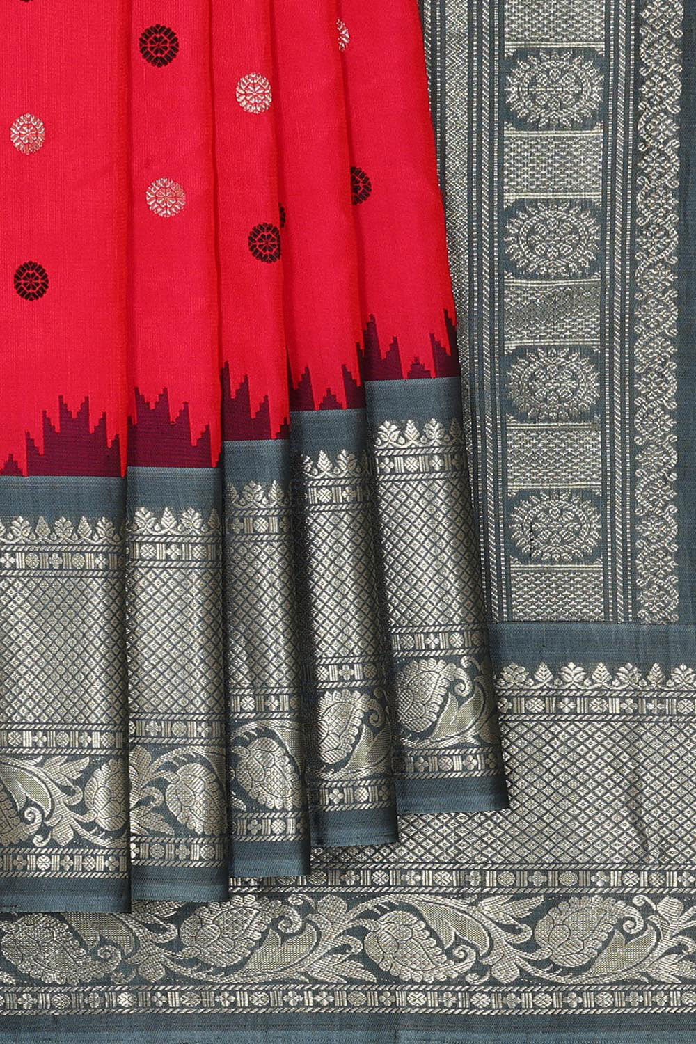 Kalanjali Gadwal Silk Red Saree – Women's