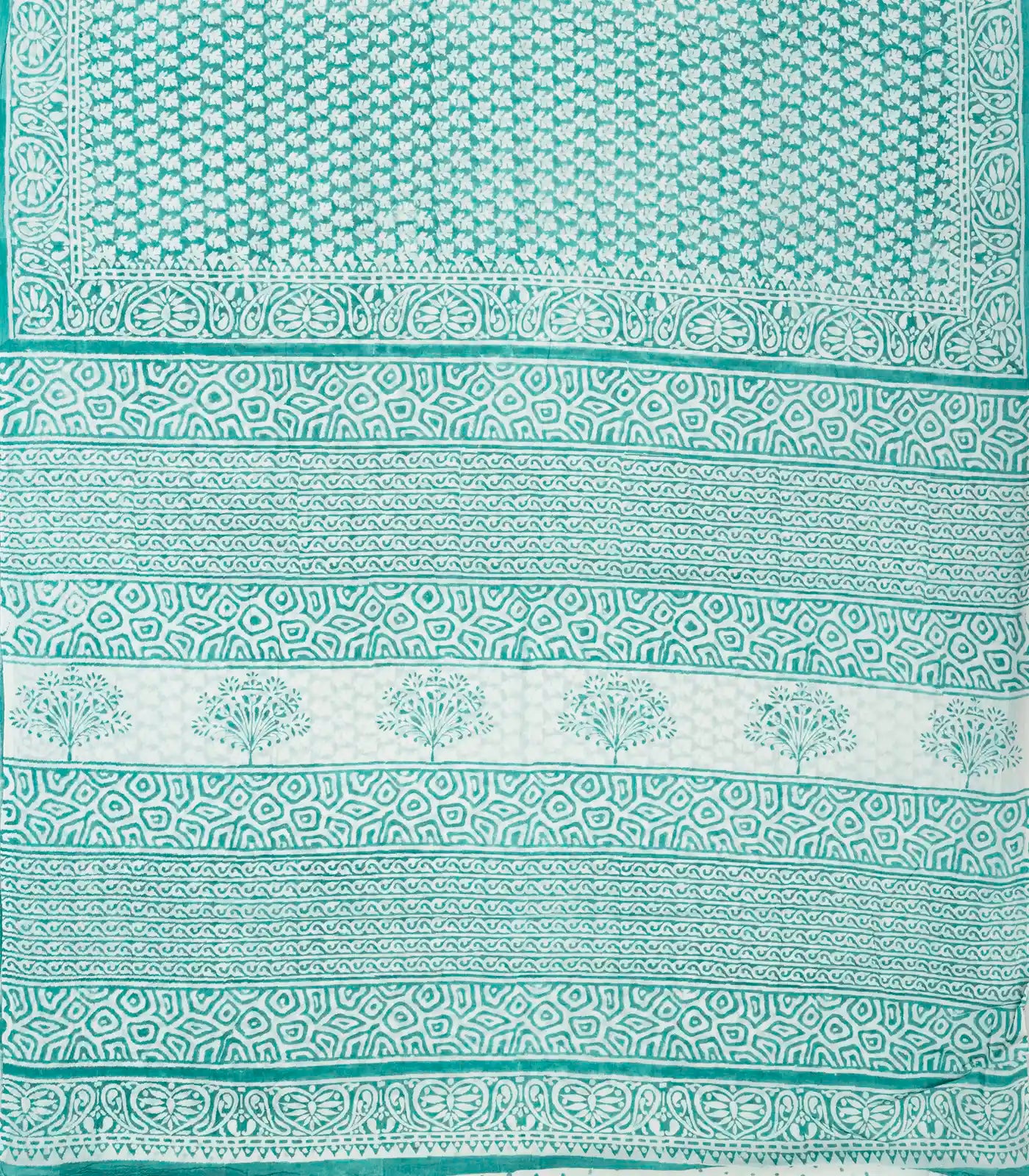 RmKV Turquoise Woven Jaipur Cotton Saree Printed With White Floral Motifs - view 2