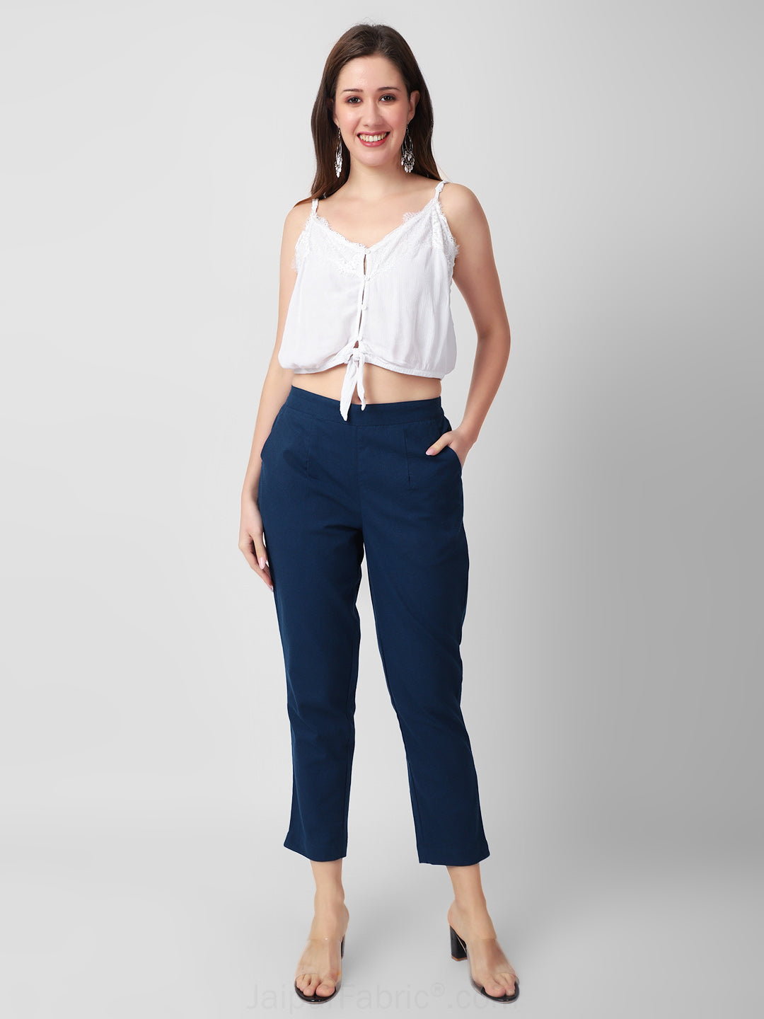 JaipurFabric® Indigo Hues Women Cotton Pants casual and semi formal daily trousers