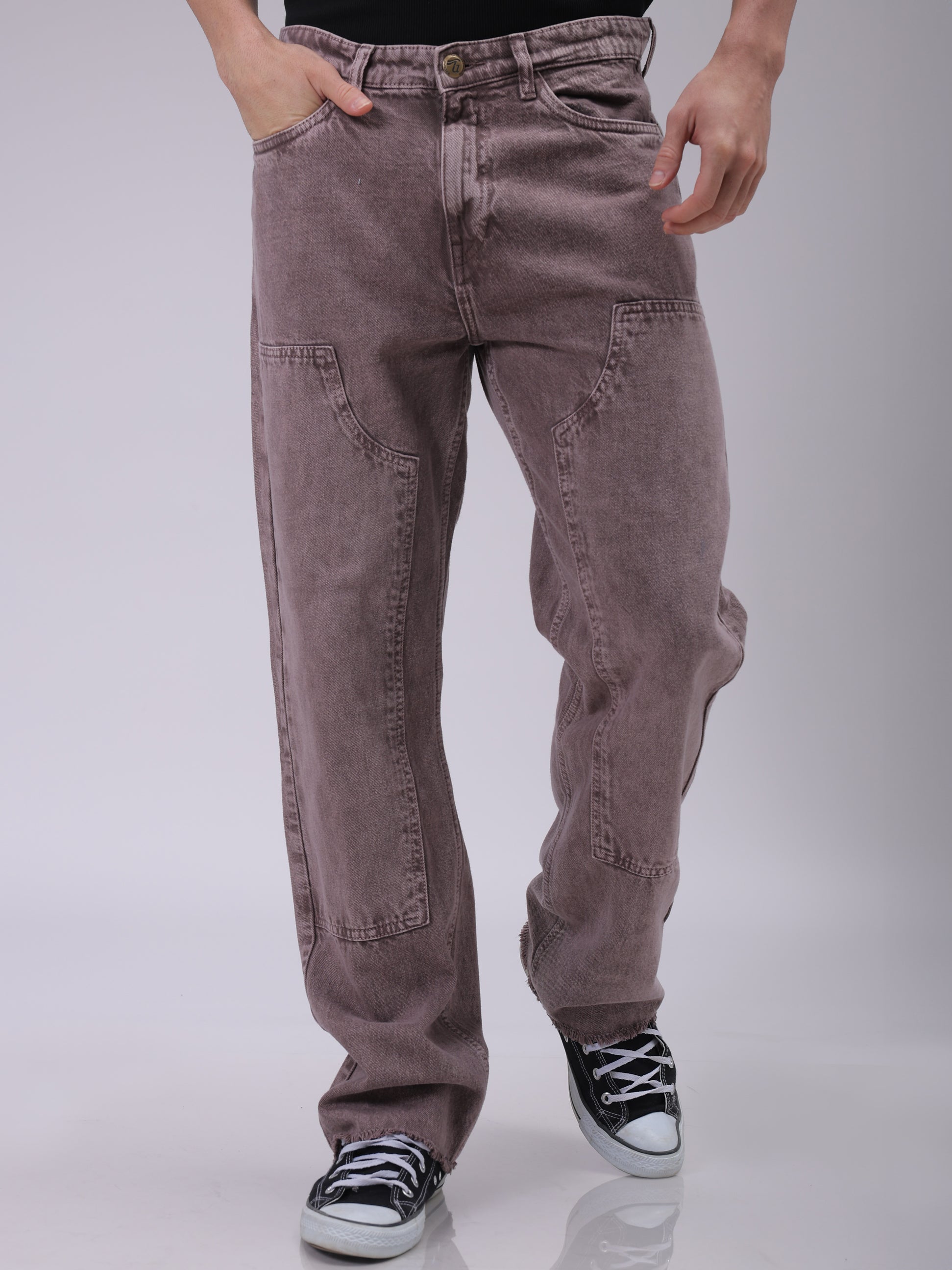 The Indian Garage Co Men's Purple Relaxed Straight Fit Solid Carpenter Jeans
