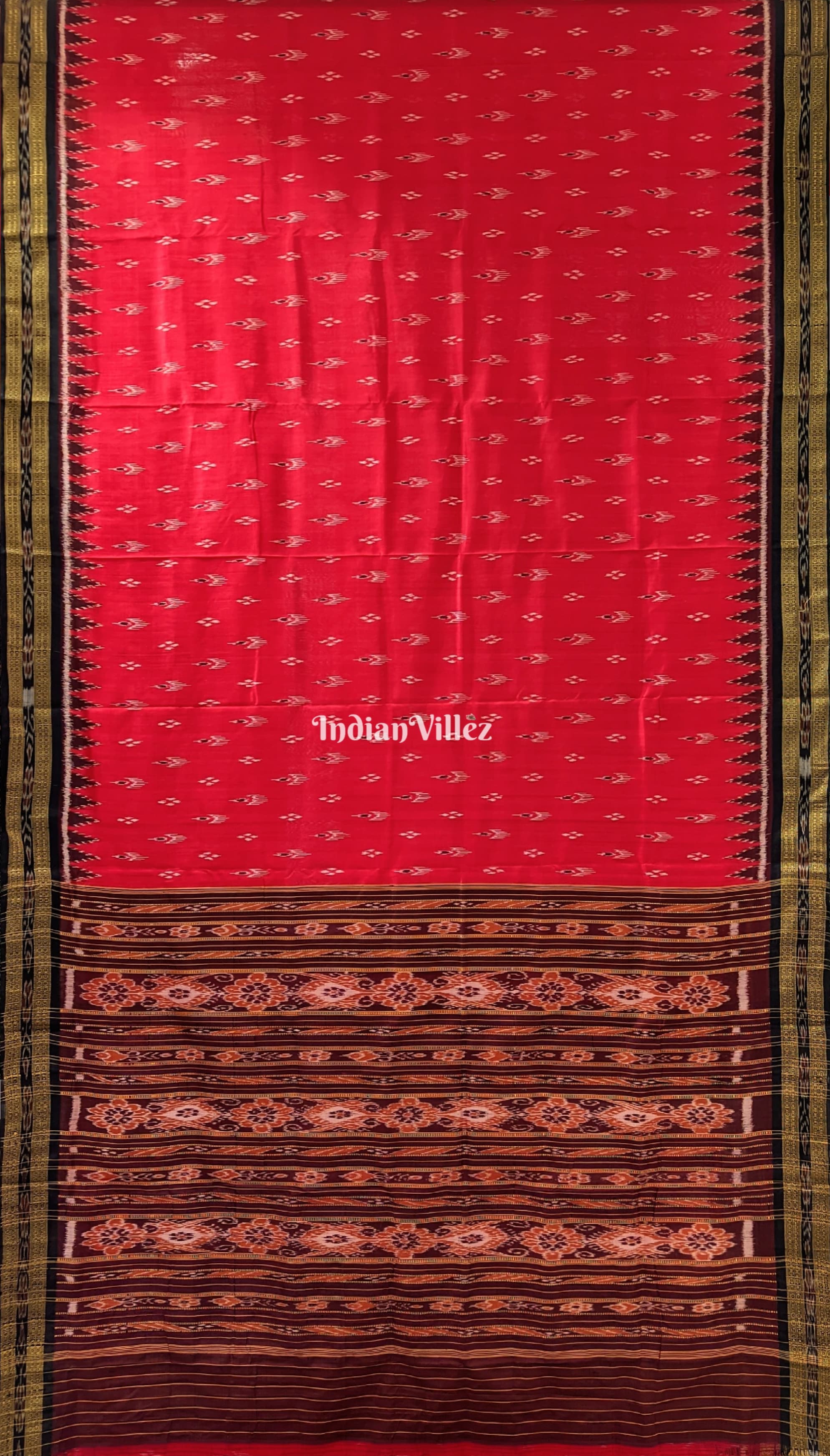 IndianVillèz Red Mayur Chandrika Khandua Silk Saree