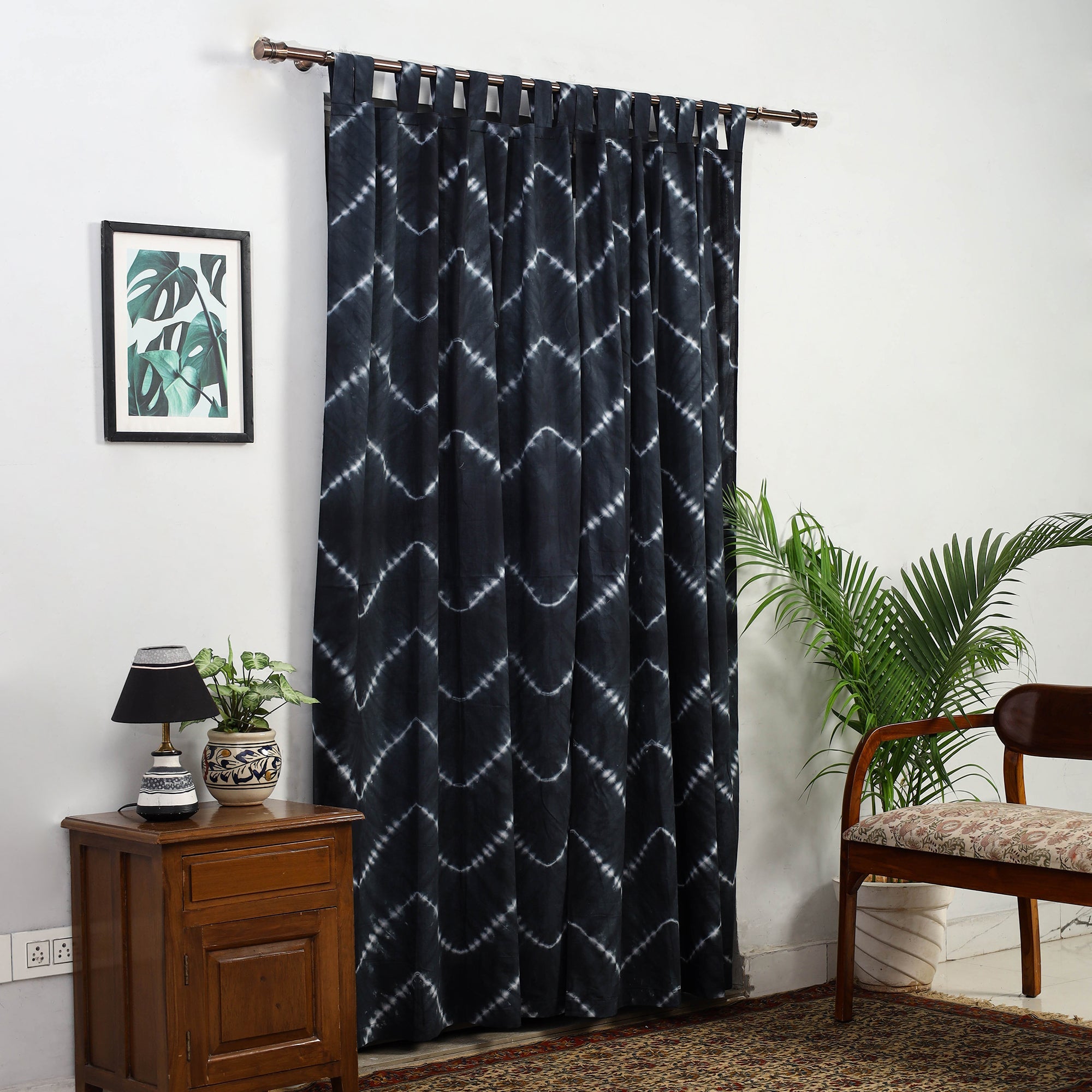 HAVELI CHRONICLES Black - Tie & Dye Cotton Shibori Curtain for Door (Set of 2) 14