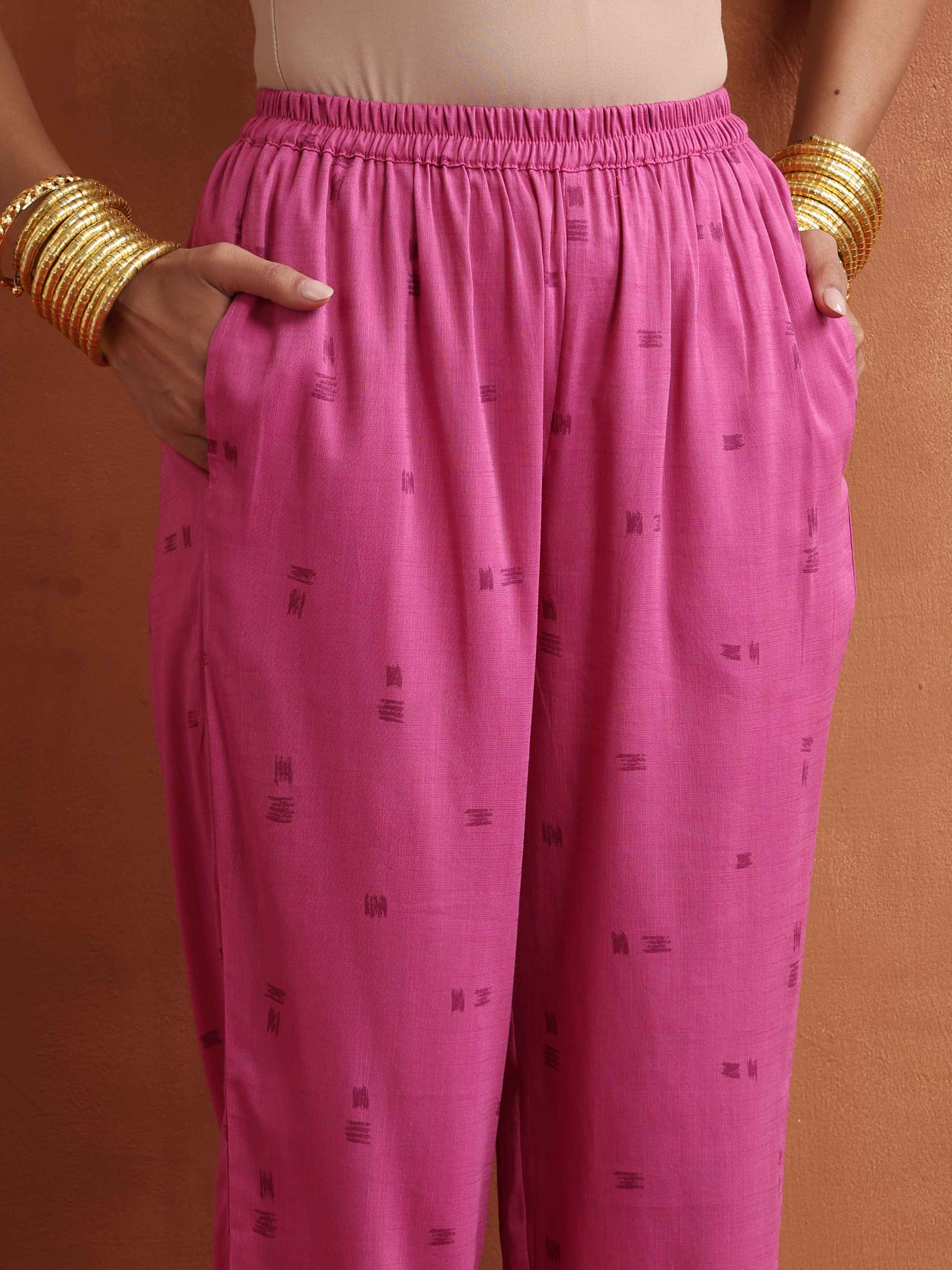 trueBrowns Pink Print Kaftan Kurta Co-ord Set - view 10